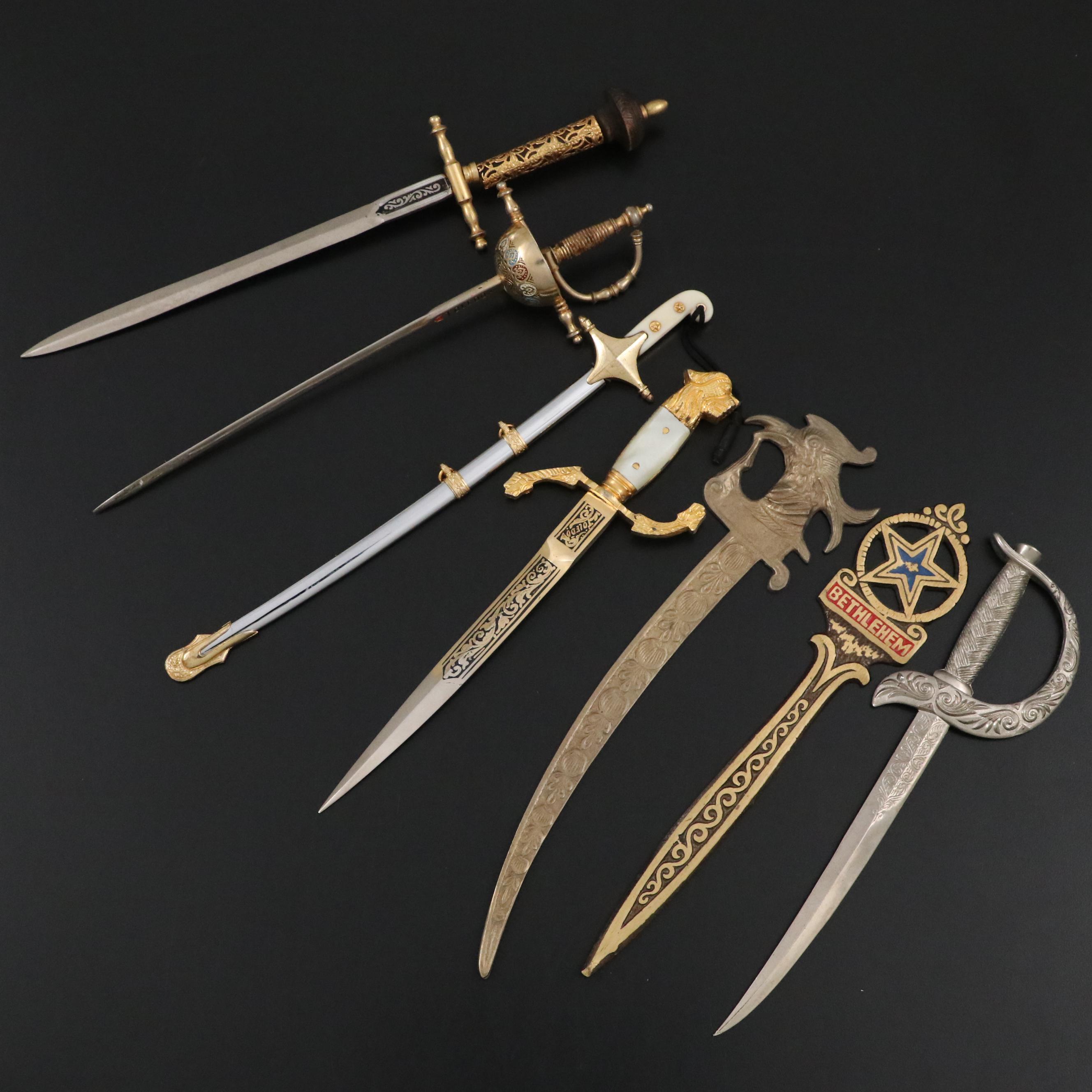 Metal Spanish Toledo Sword Letter Opener with Mother-Of-Pearl Inlay and More