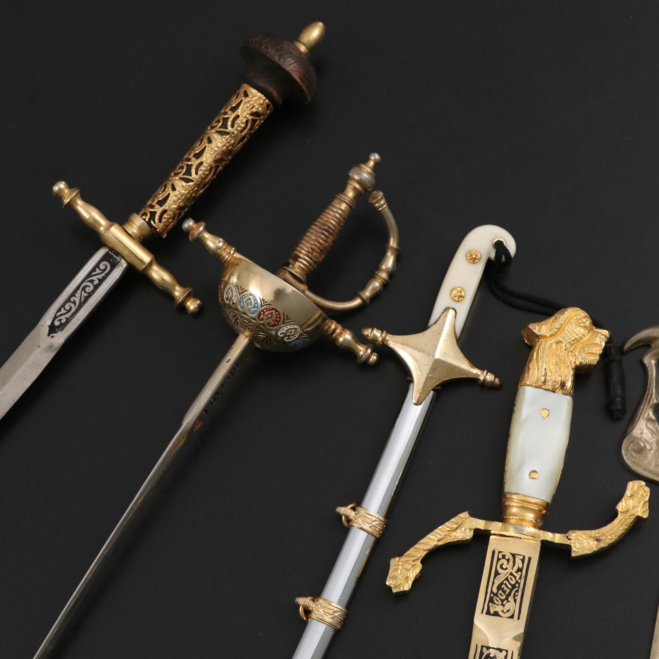 Metal Spanish Toledo Sword Letter Opener with Mother-Of-Pearl Inlay and More