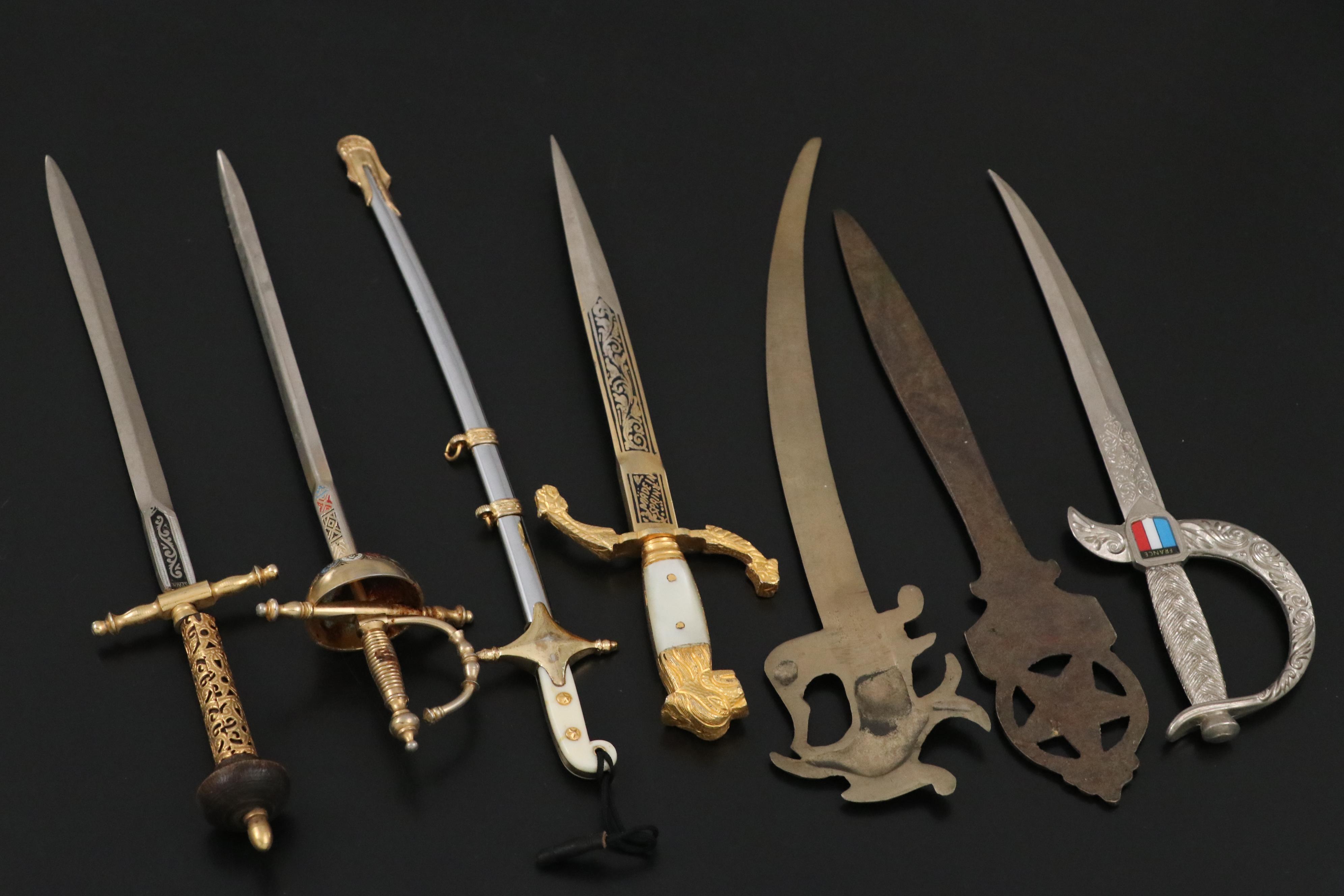 Metal Spanish Toledo Sword Letter Opener with Mother-Of-Pearl Inlay and More