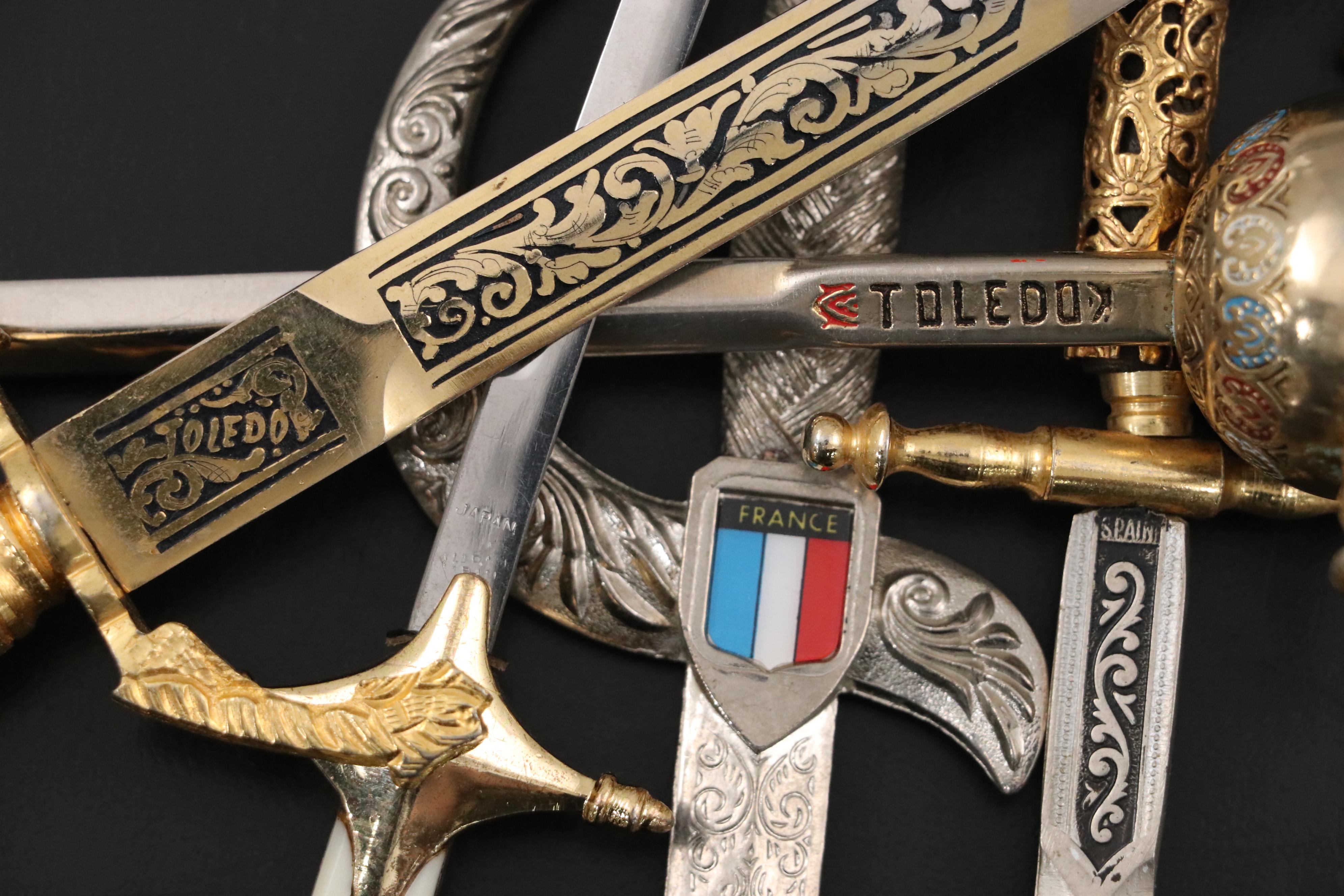 Metal Spanish Toledo Sword Letter Opener with Mother-Of-Pearl Inlay and More