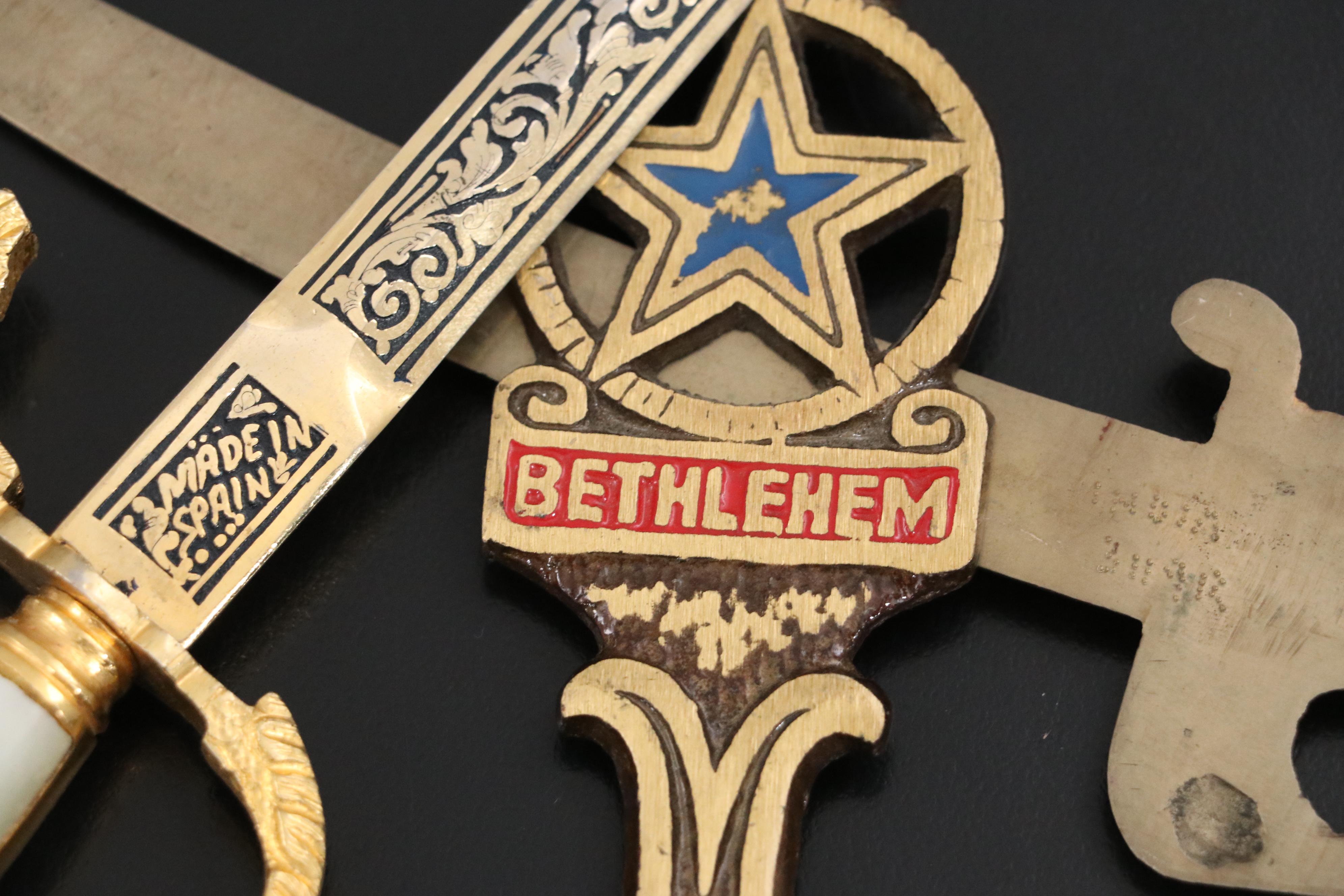 Metal Spanish Toledo Sword Letter Opener with Mother-Of-Pearl Inlay and More