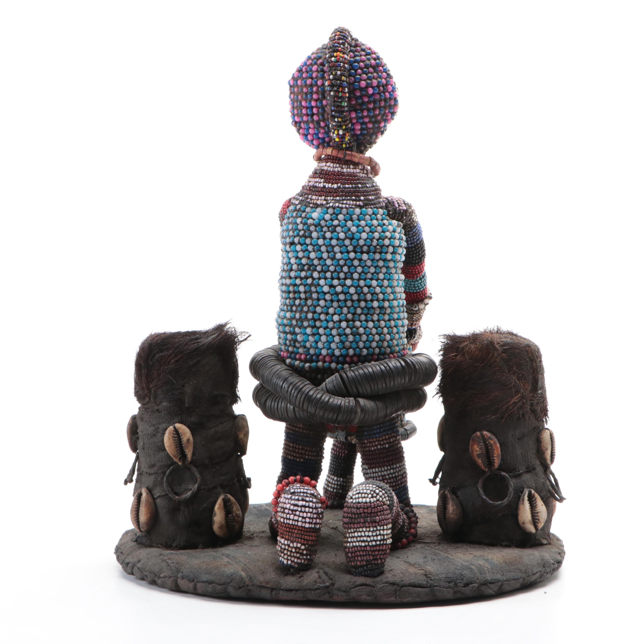 West Africa Nigerian Yoruba Hand-Beaded Crown or Altar Headdress, 20th C