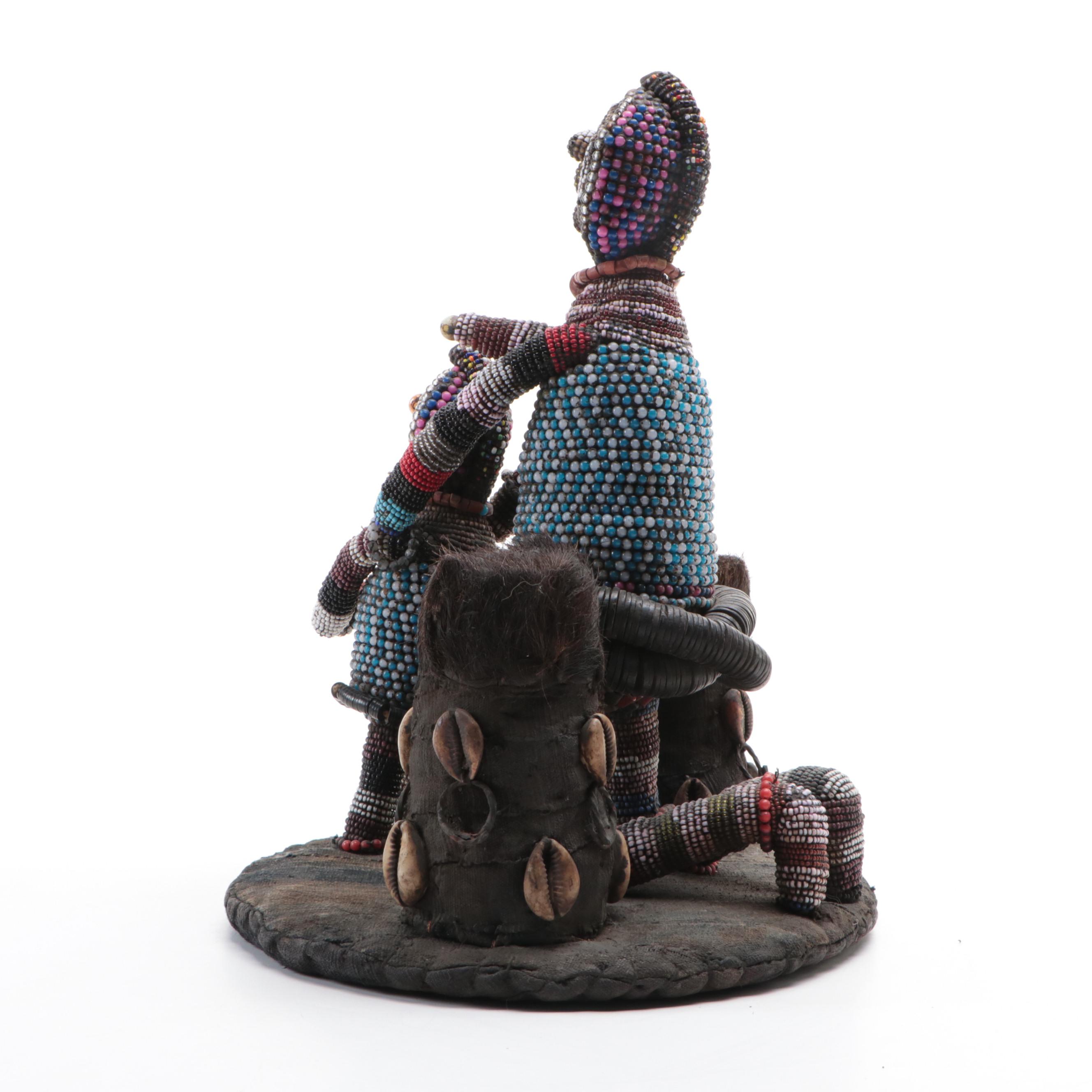 West Africa Nigerian Yoruba Hand-Beaded Crown or Altar Headdress, 20th C