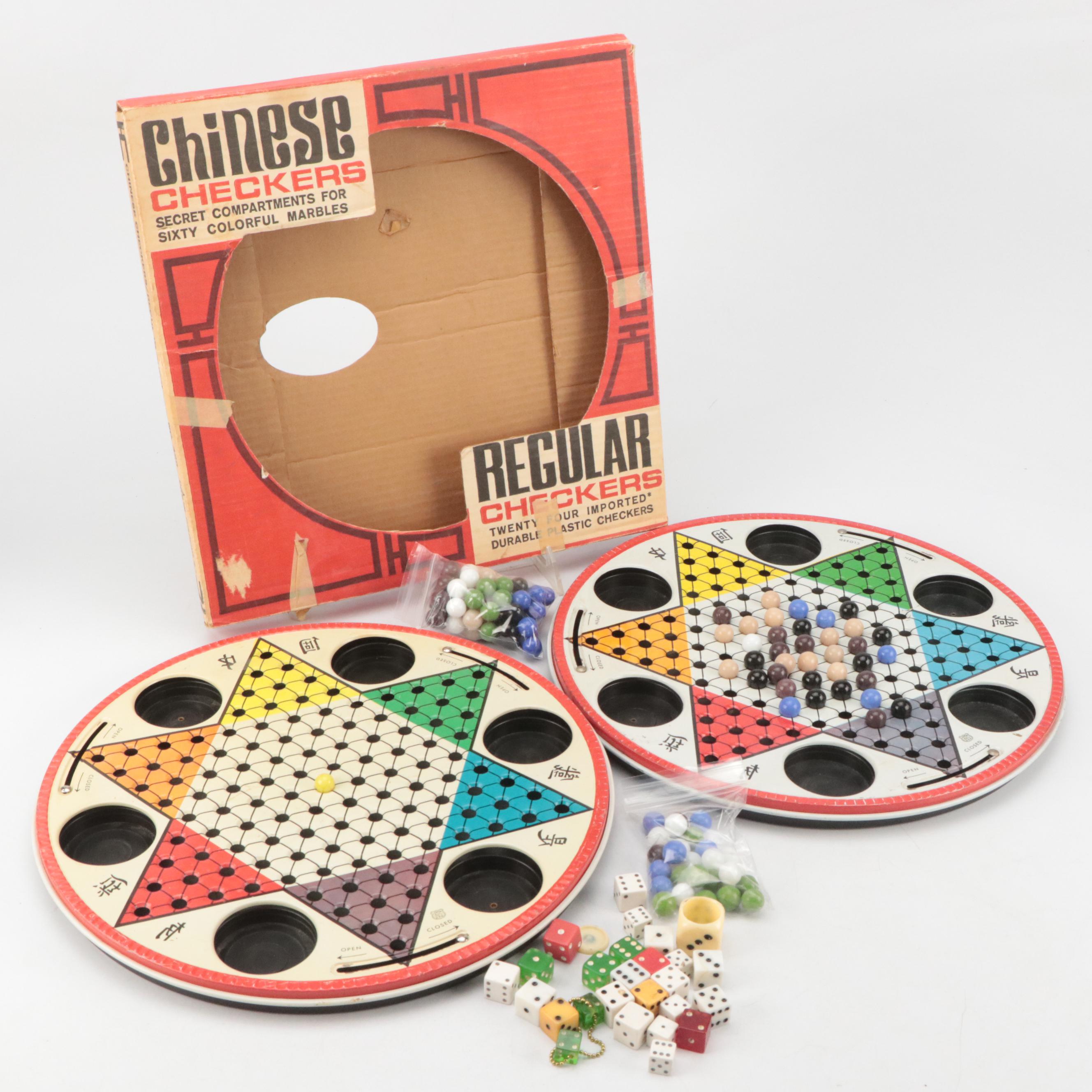 J. Chien & Co. Metal Chinese Checkers Sets with Game Pieces, Mid to Late 20th C.