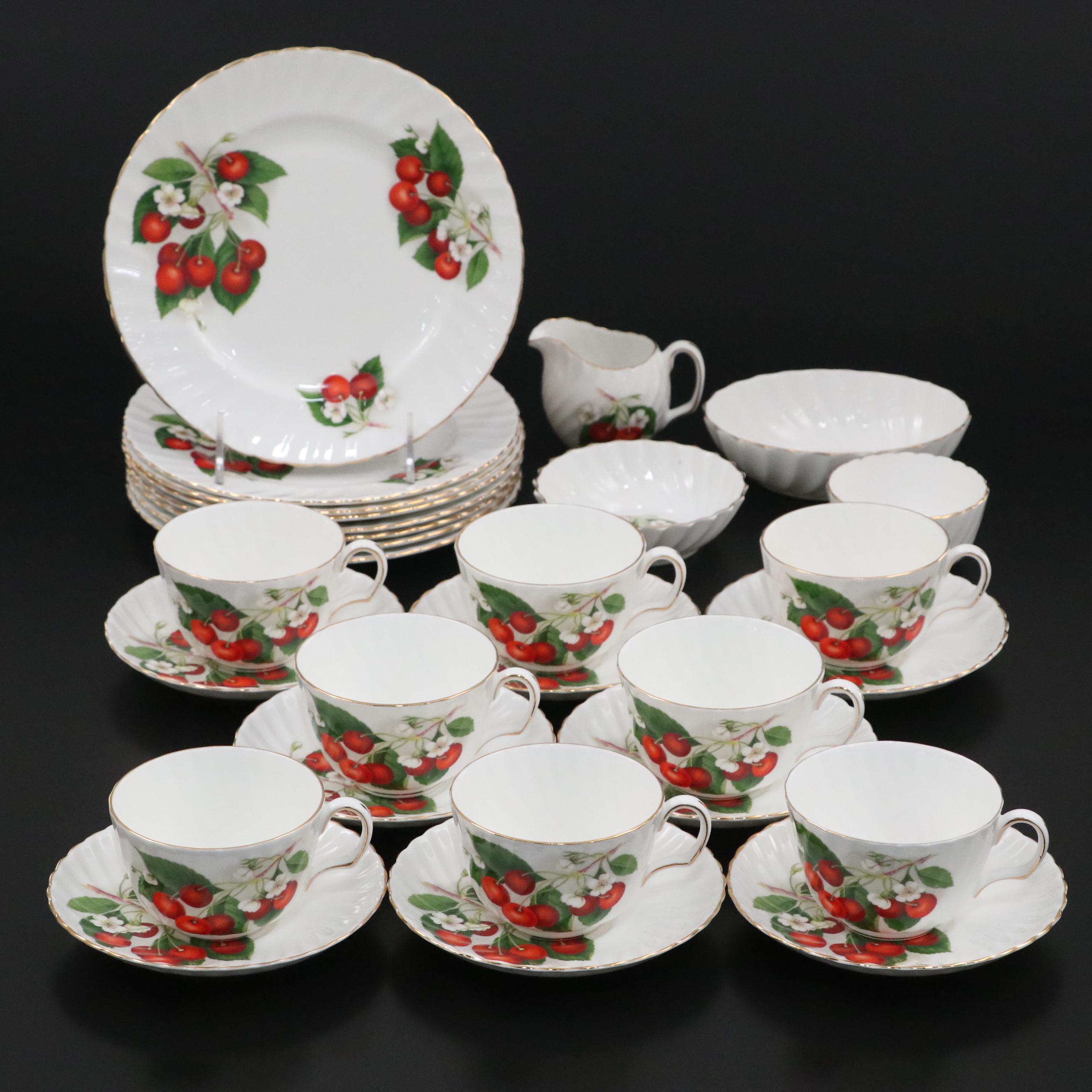 Adderley English Bone China "Cherry Ripe" Dessert Set