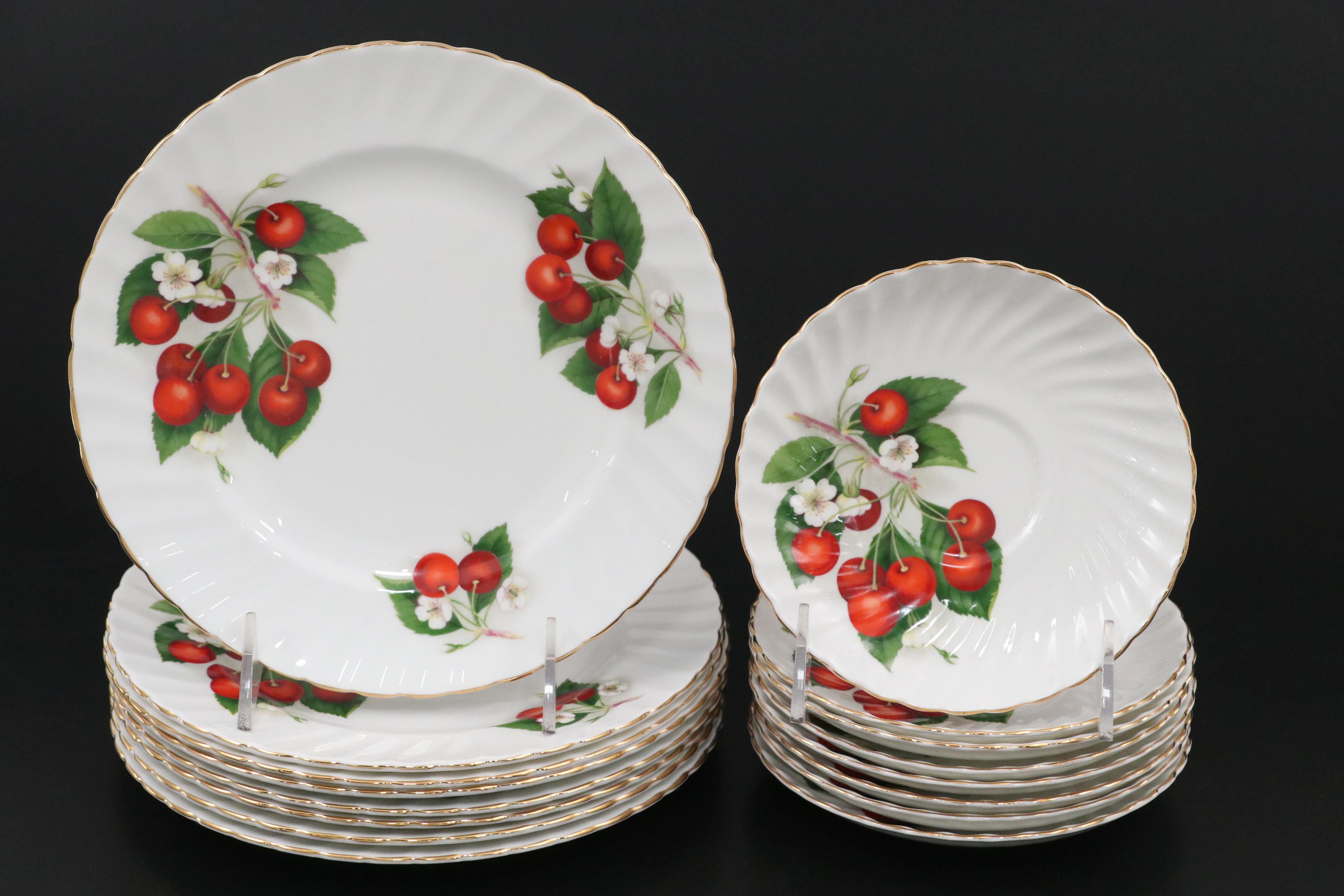 Adderley English Bone China "Cherry Ripe" Dessert Set