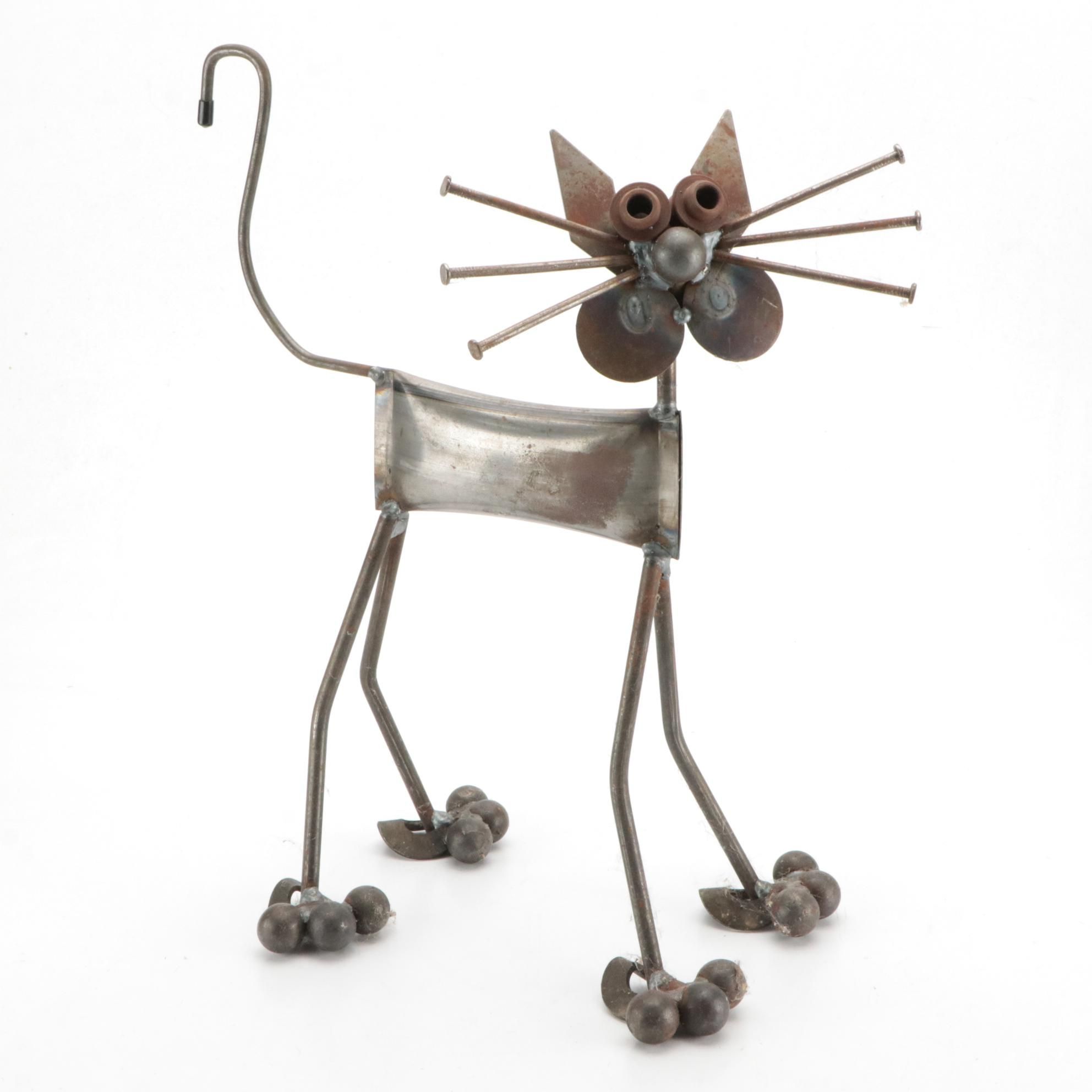 Recycled Metal Cat Sculpture