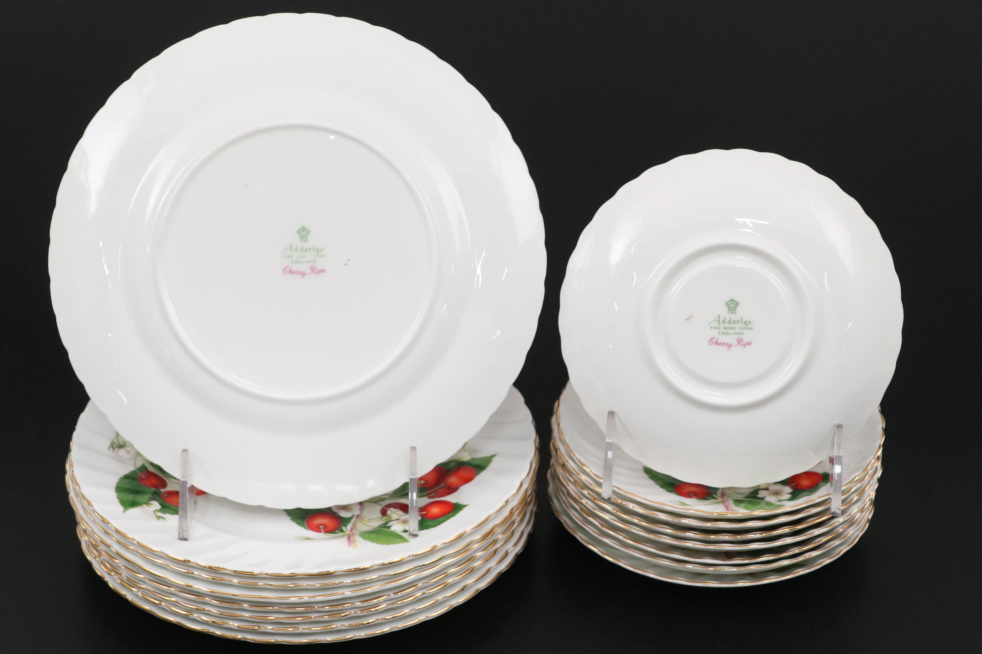 Adderley English Bone China "Cherry Ripe" Dessert Set
