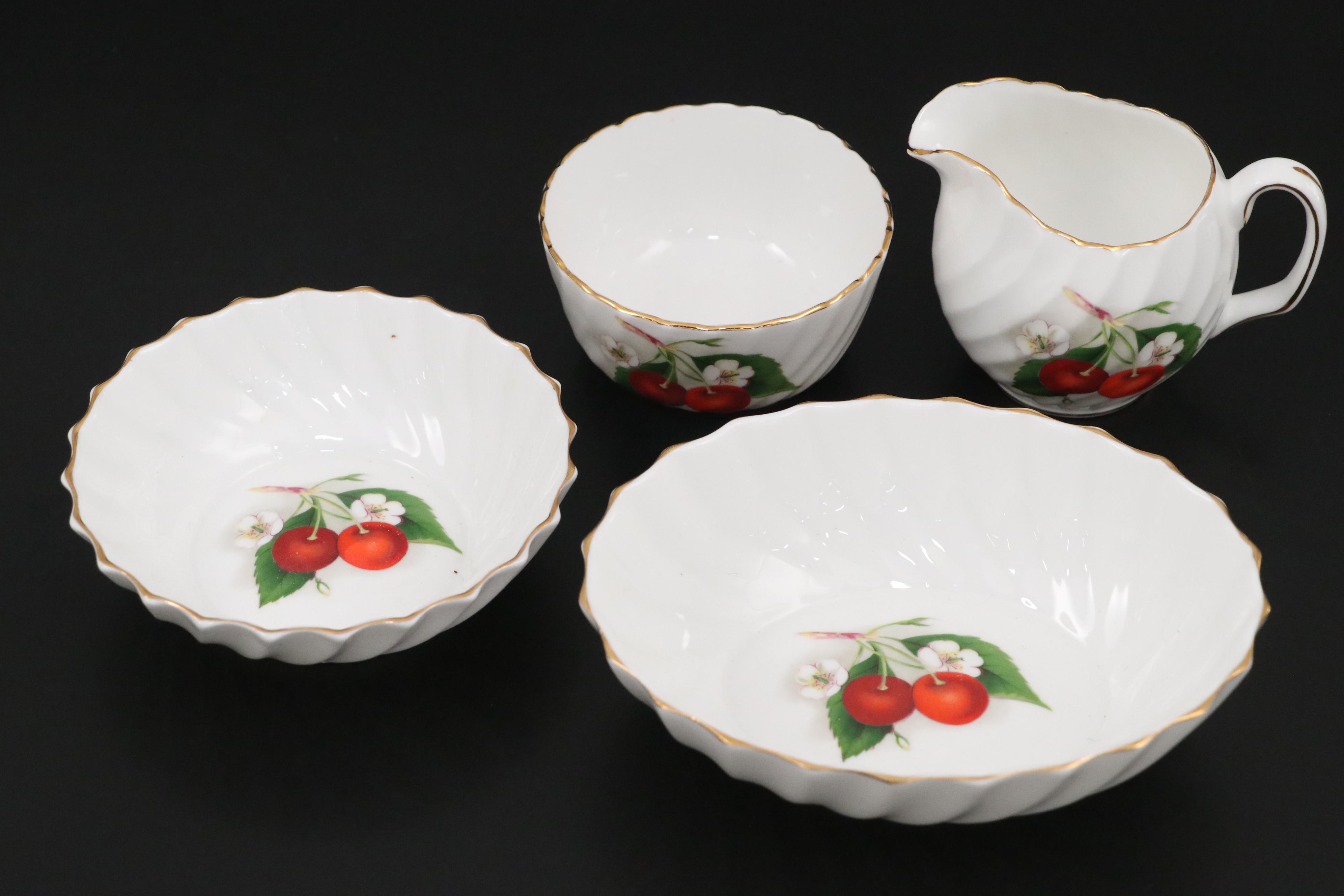 Adderley English Bone China "Cherry Ripe" Dessert Set