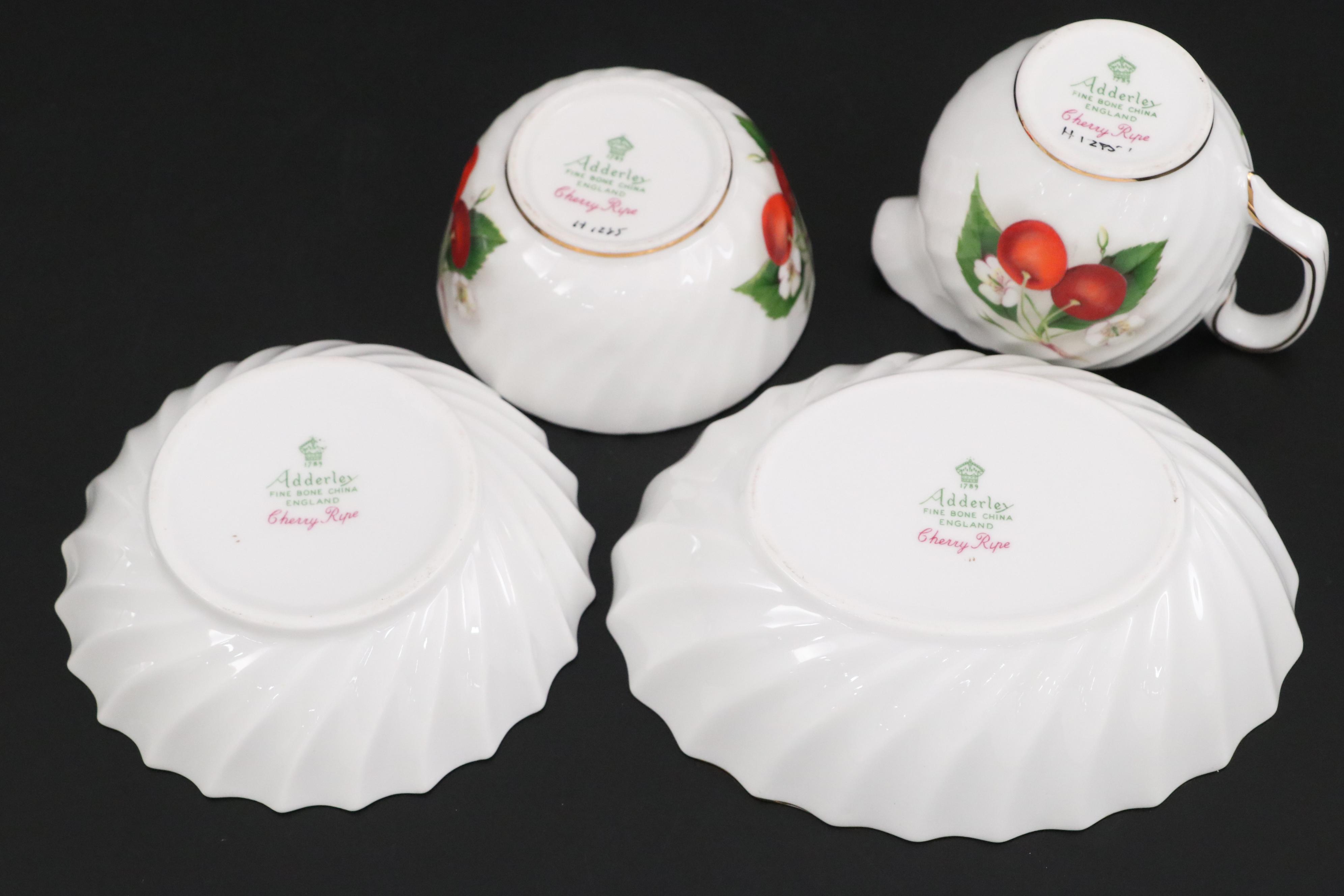 Adderley English Bone China "Cherry Ripe" Dessert Set