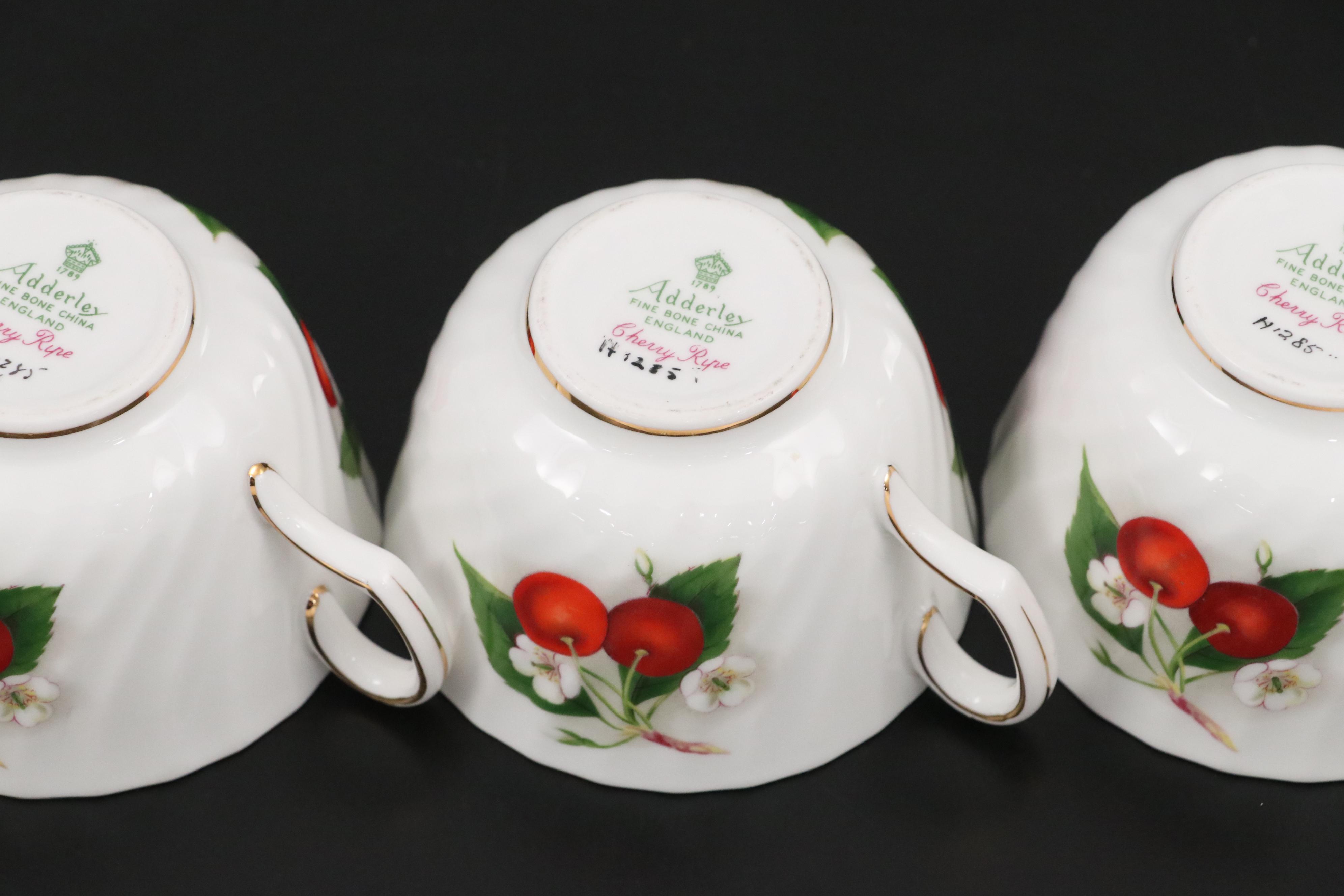 Adderley English Bone China "Cherry Ripe" Dessert Set