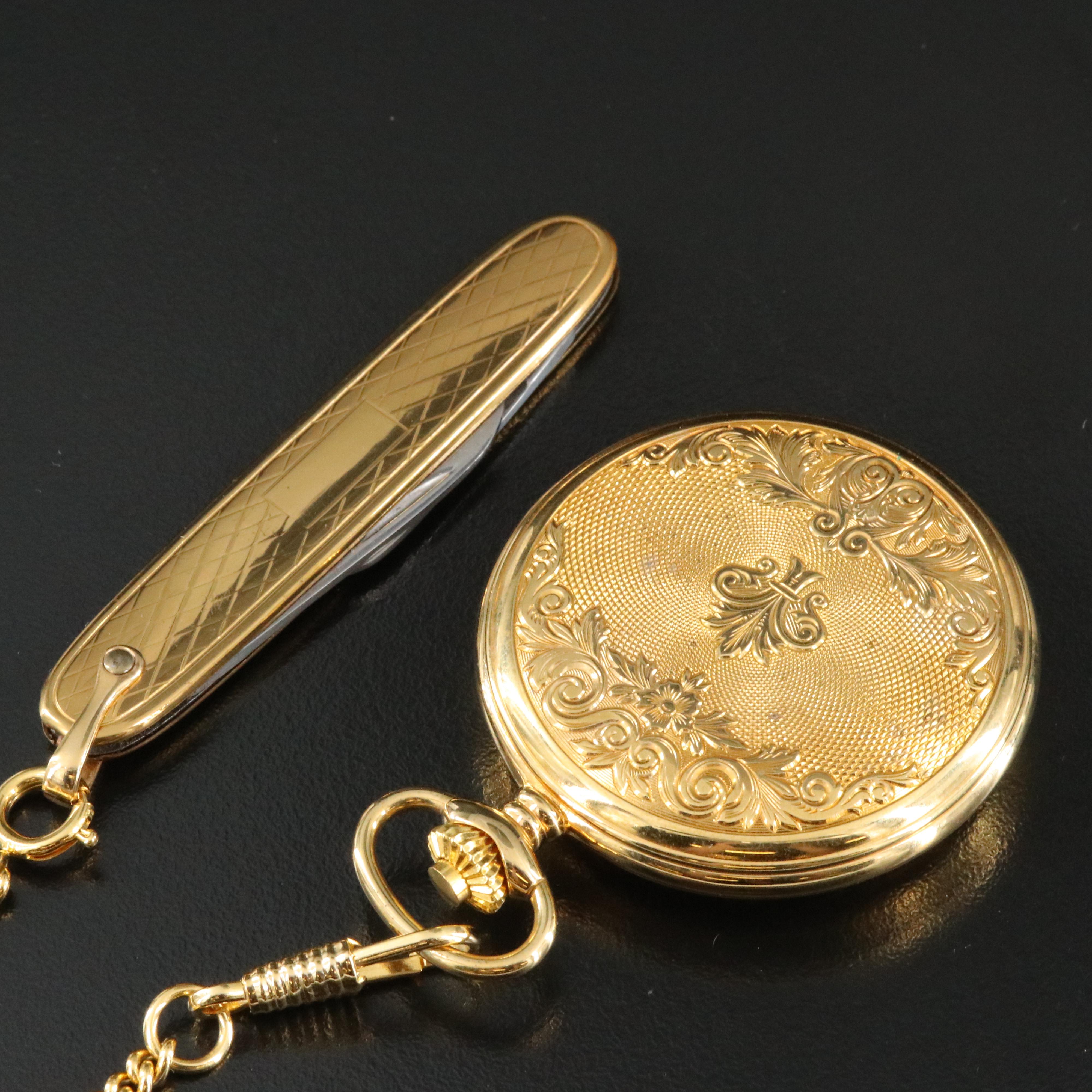 André  Phillipe  Swiss Quartz Pocket Watch and Pocket Knife Fob