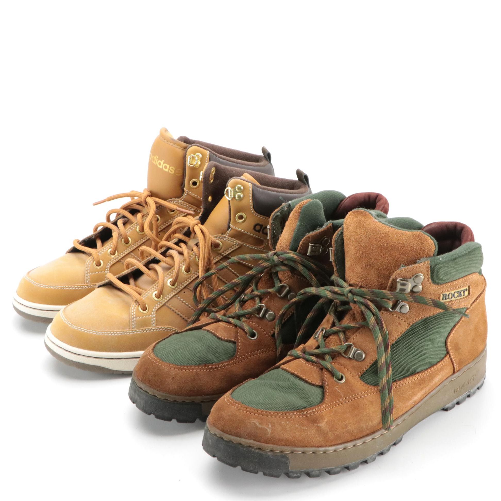 Men's Adidas Neo Hoops Mid Sneakers and Rocky Hiking Boots with Boxes