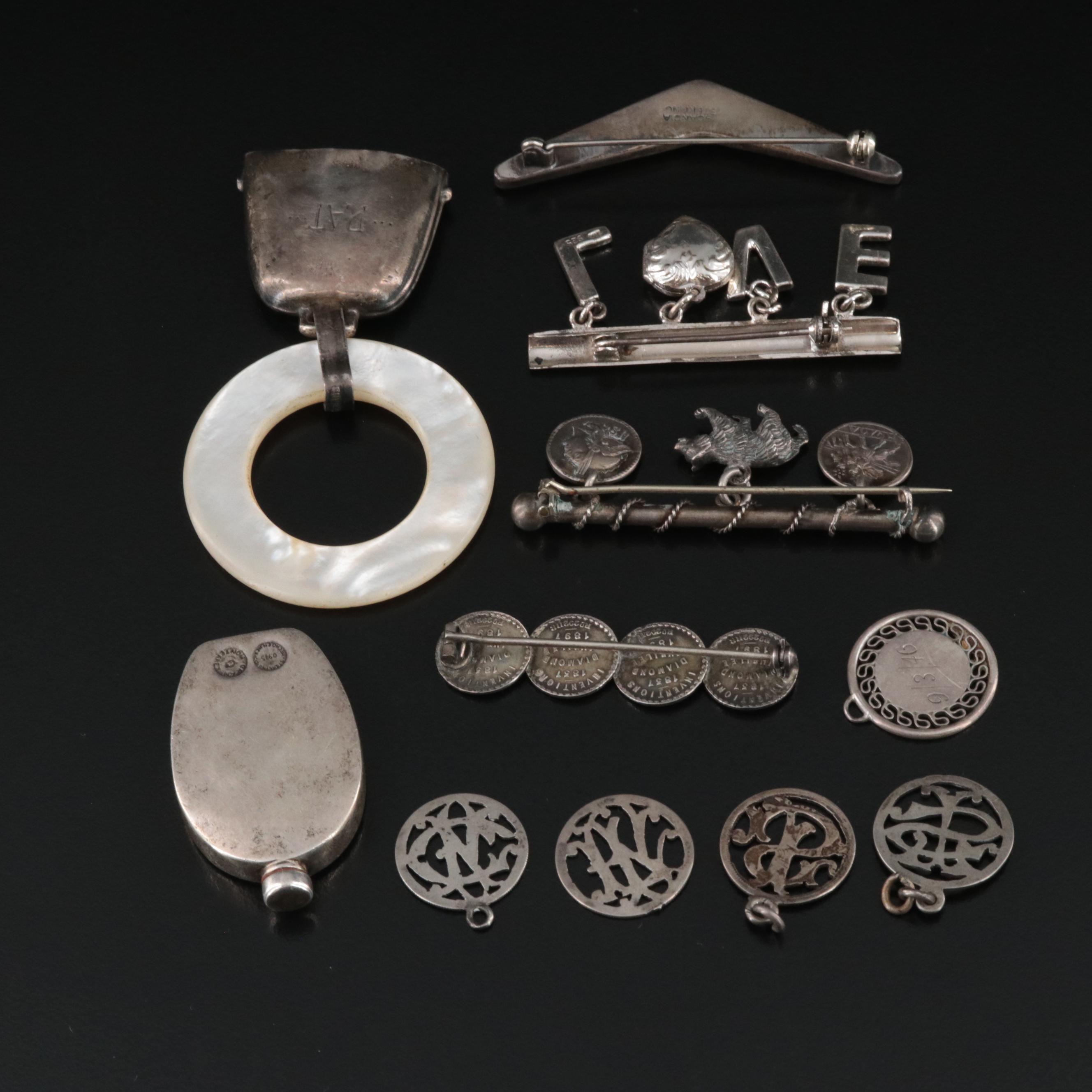 Collection of Antique Silver Jewelry Including Love Tokens and Austro-Hungarian
