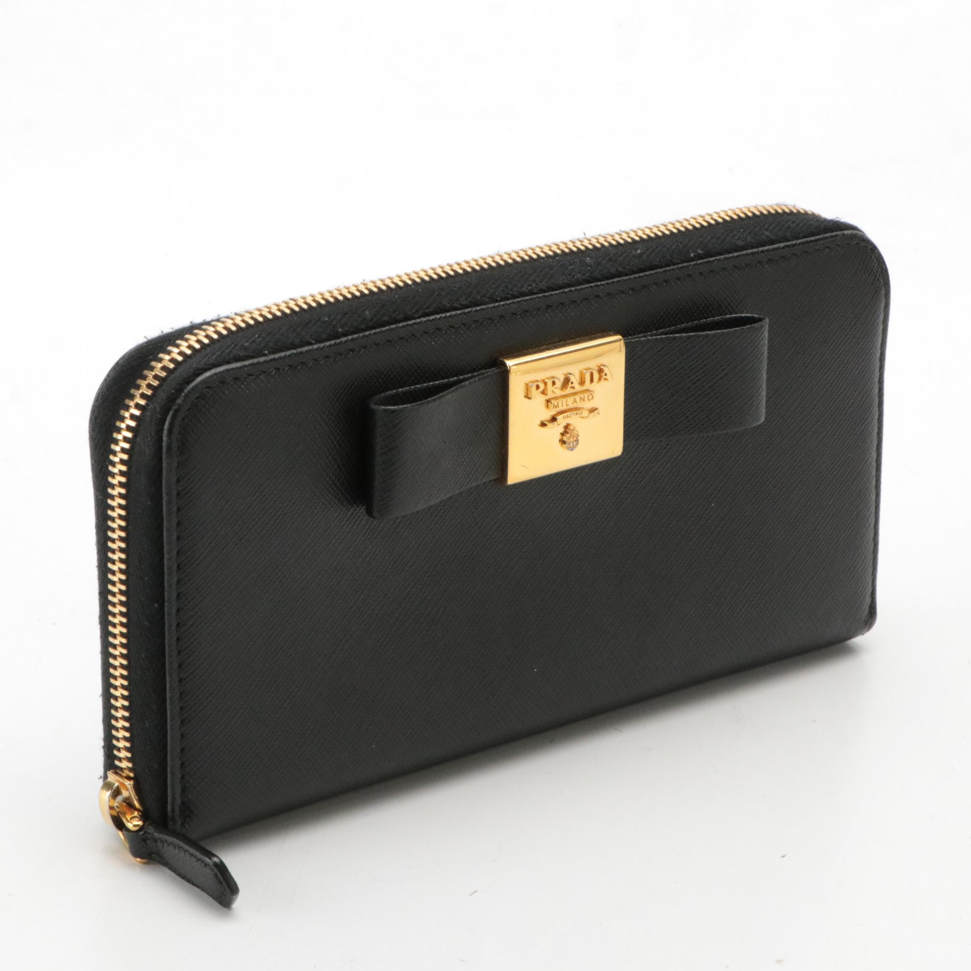 Prada Saffiano Leather Zip-Around Bow Wallet