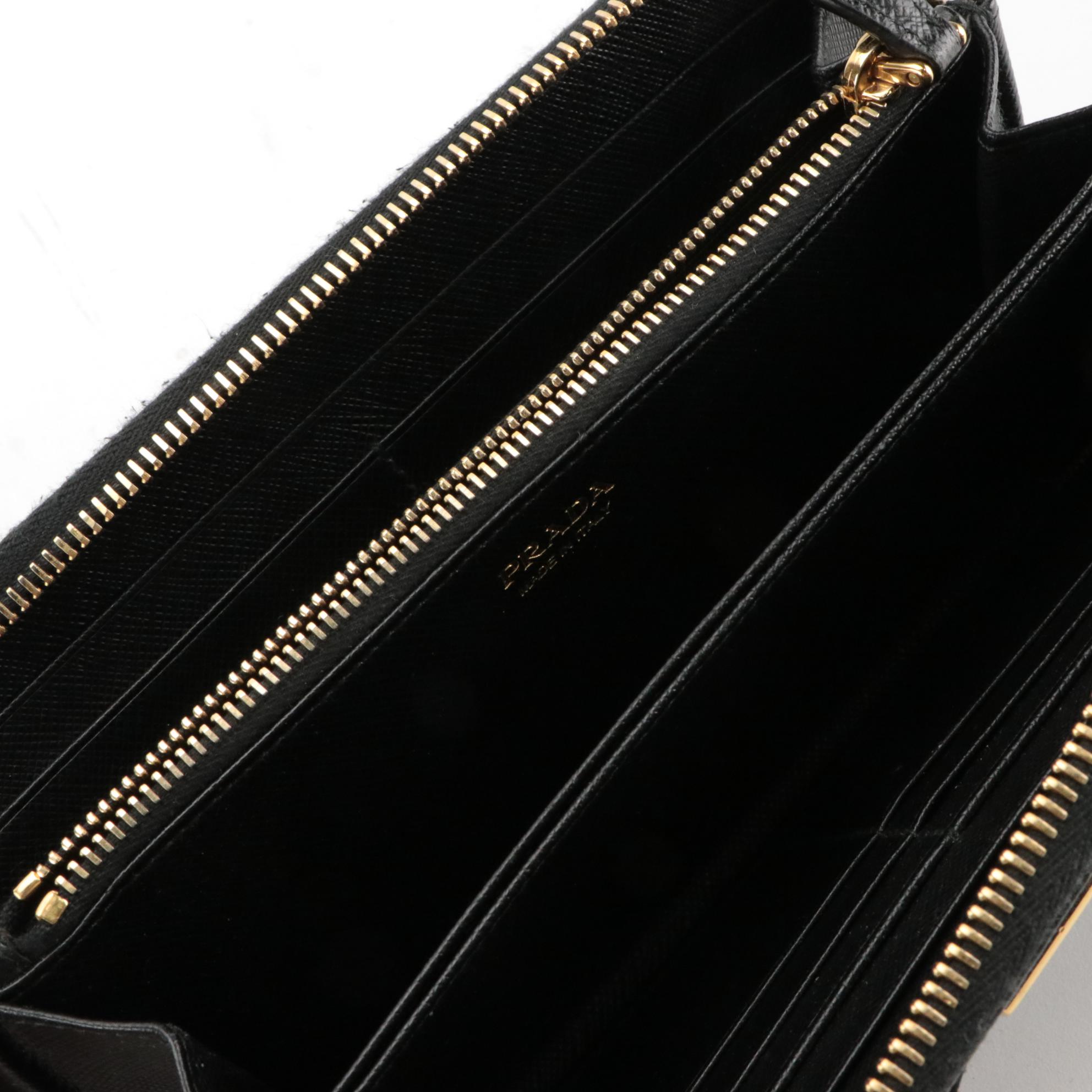 Prada Saffiano Leather Zip-Around Bow Wallet