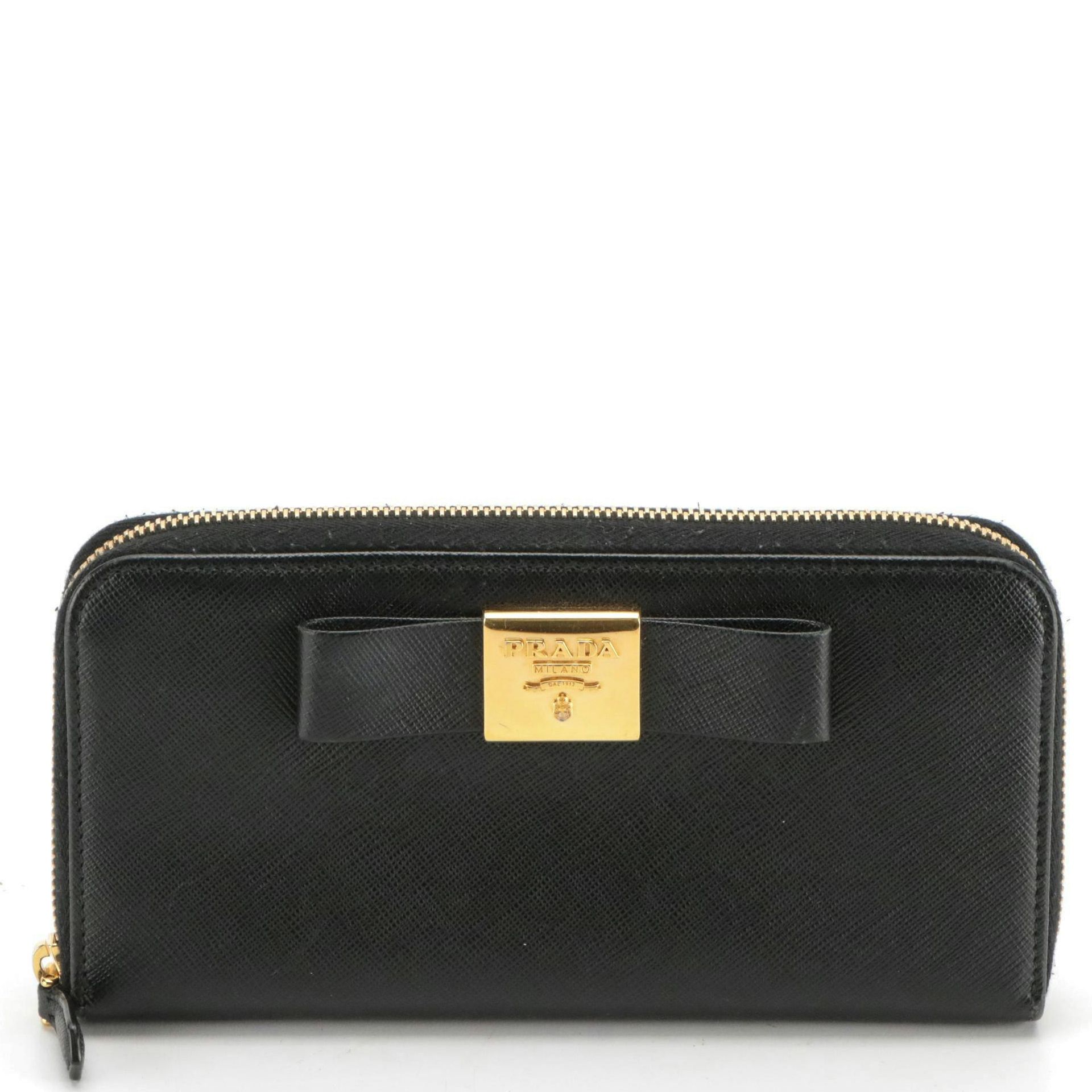 Prada Saffiano Leather Zip-Around Bow Wallet