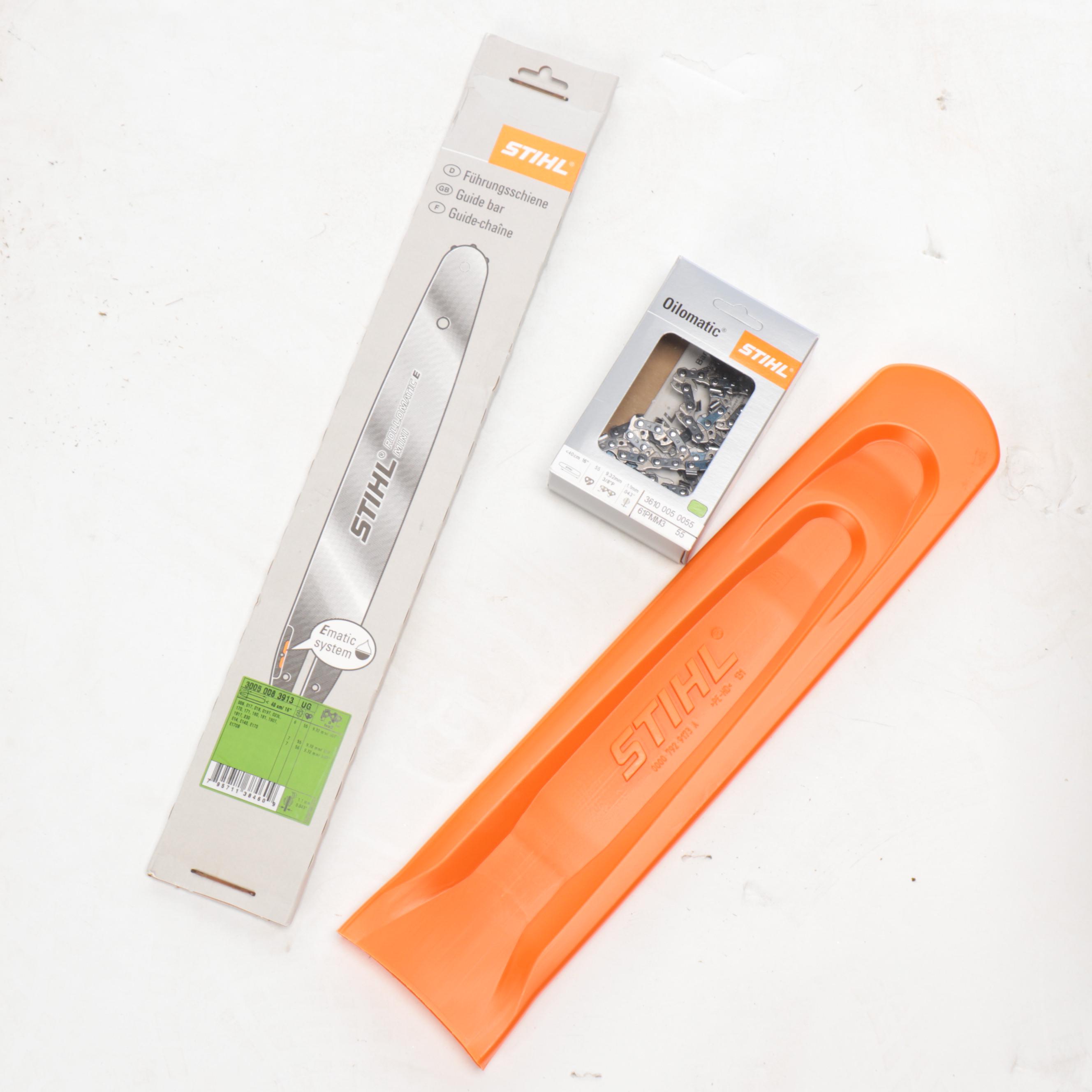 STIHL MS 180C Chainsaw, String Trimmer, and Accessories