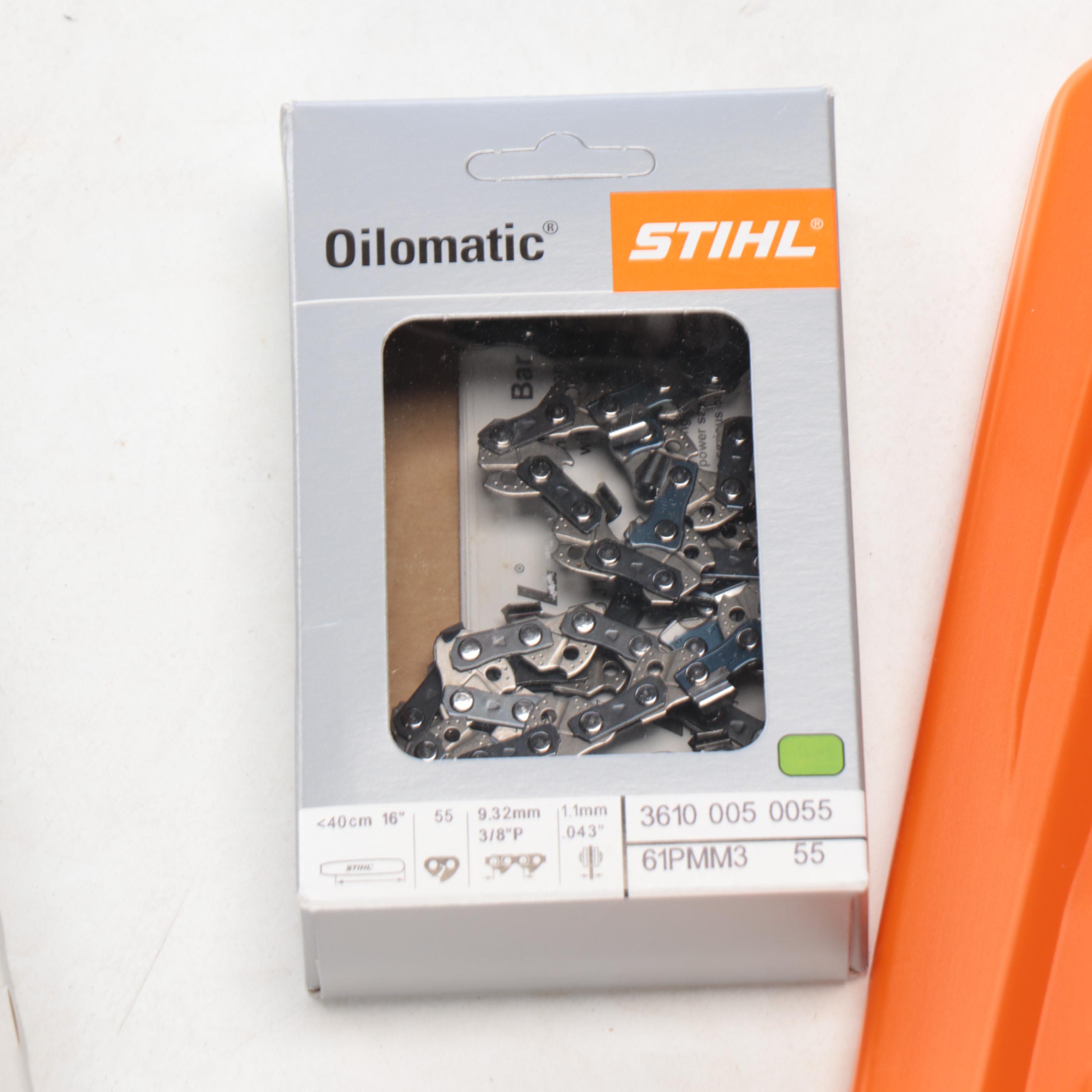 STIHL MS 180C Chainsaw, String Trimmer, and Accessories