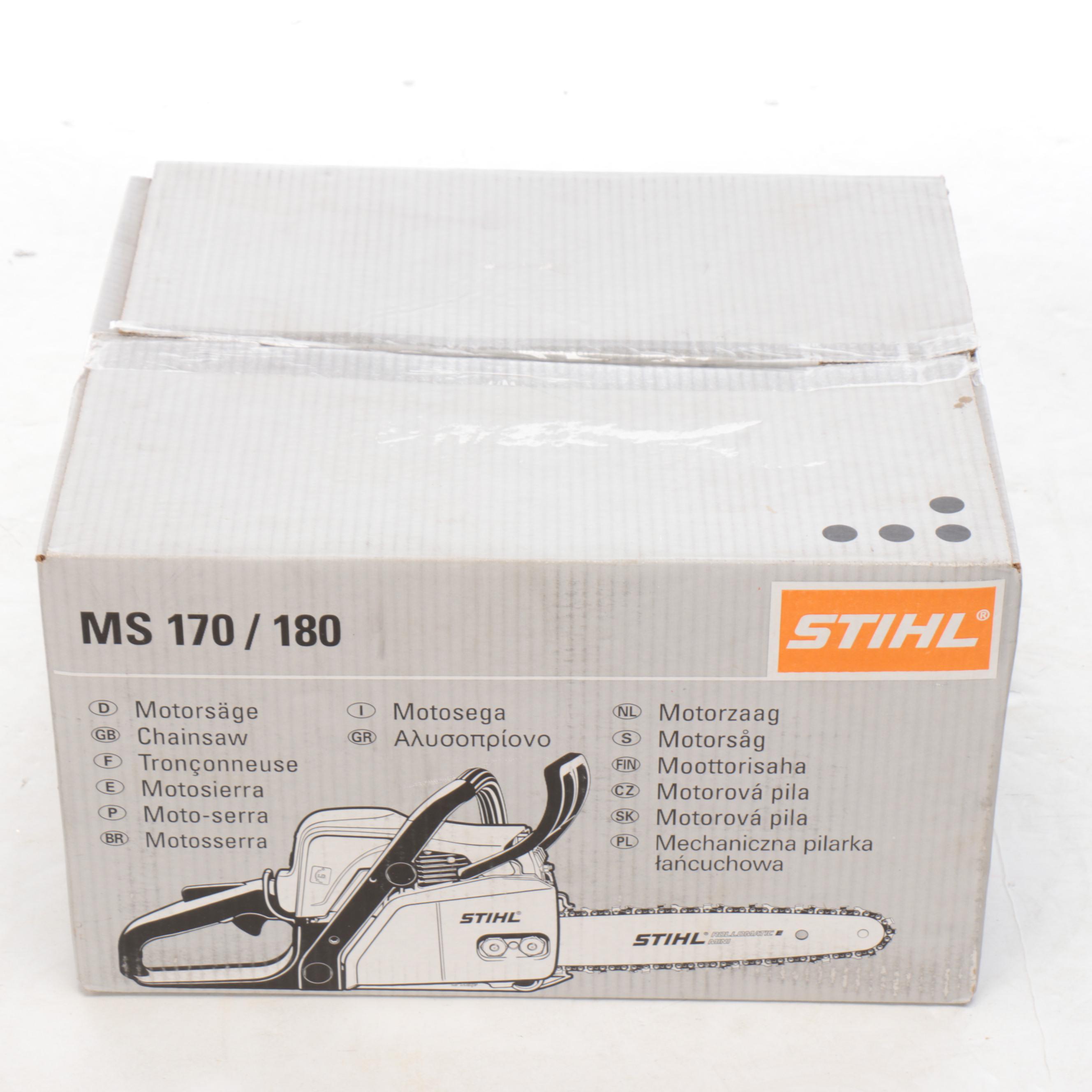 STIHL MS 180C Chainsaw, String Trimmer, and Accessories