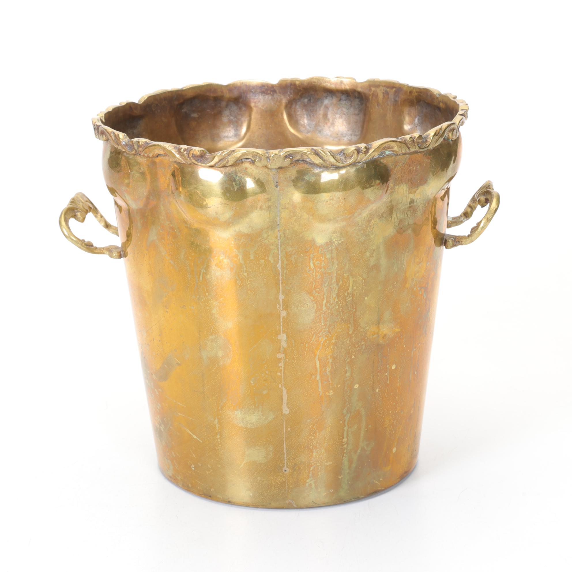 Polished Brass and Metal Champagne Bucket & Hors D'oeuvre Trays