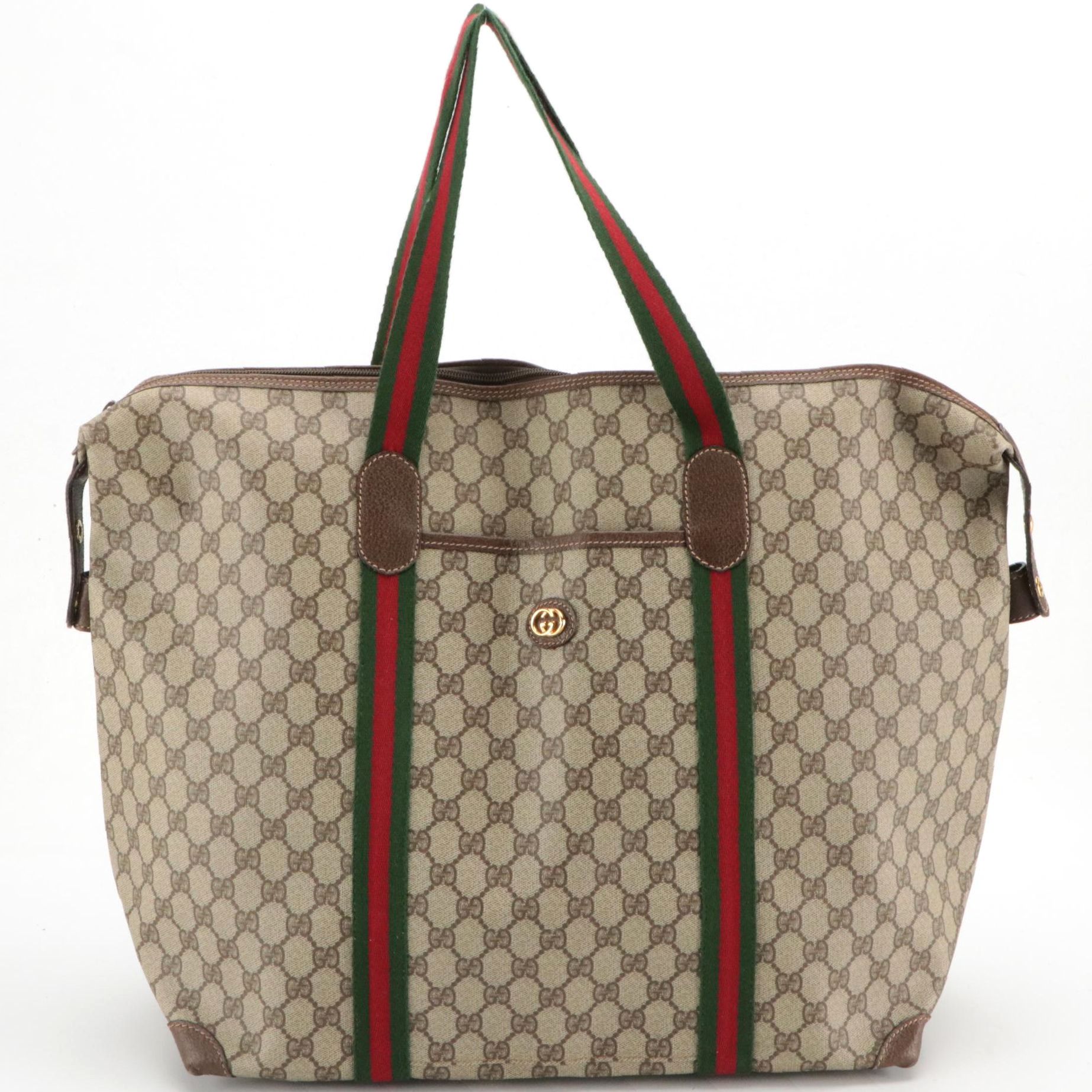 Gucci Supreme Canvas, Leather and Web Stripe Large Tote