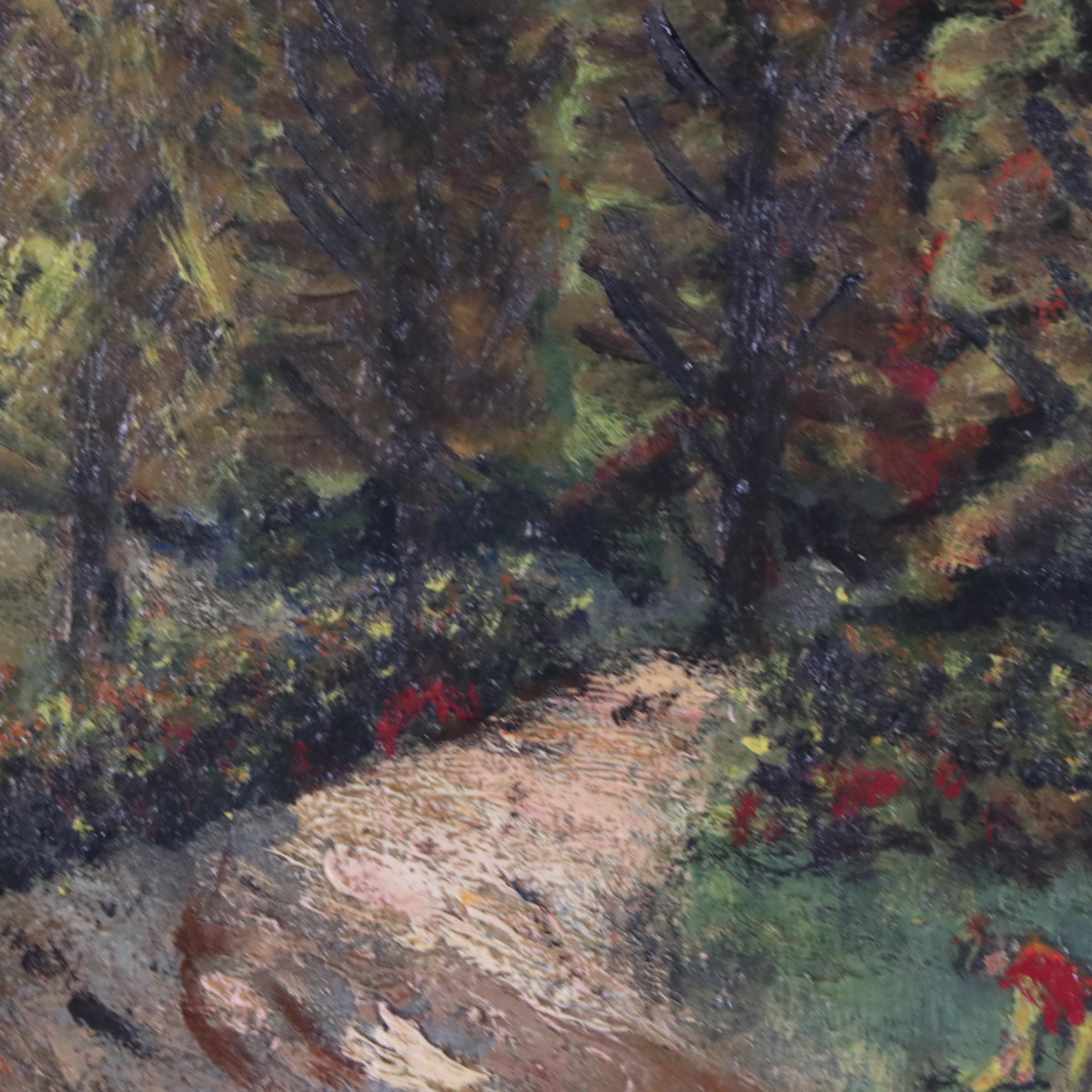 O. Russell Wooded Landscape Oil Painting of Figure