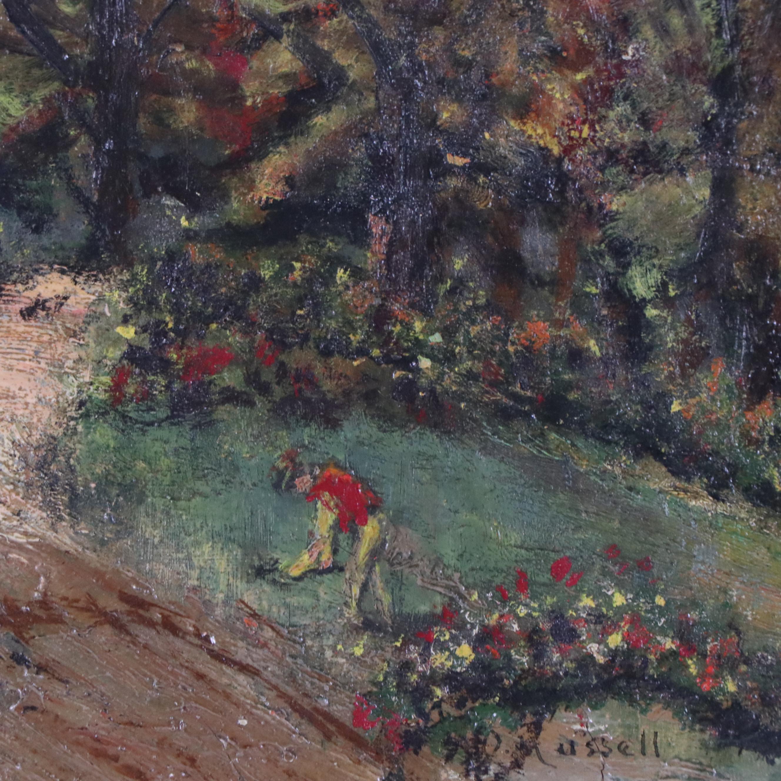 O. Russell Wooded Landscape Oil Painting of Figure