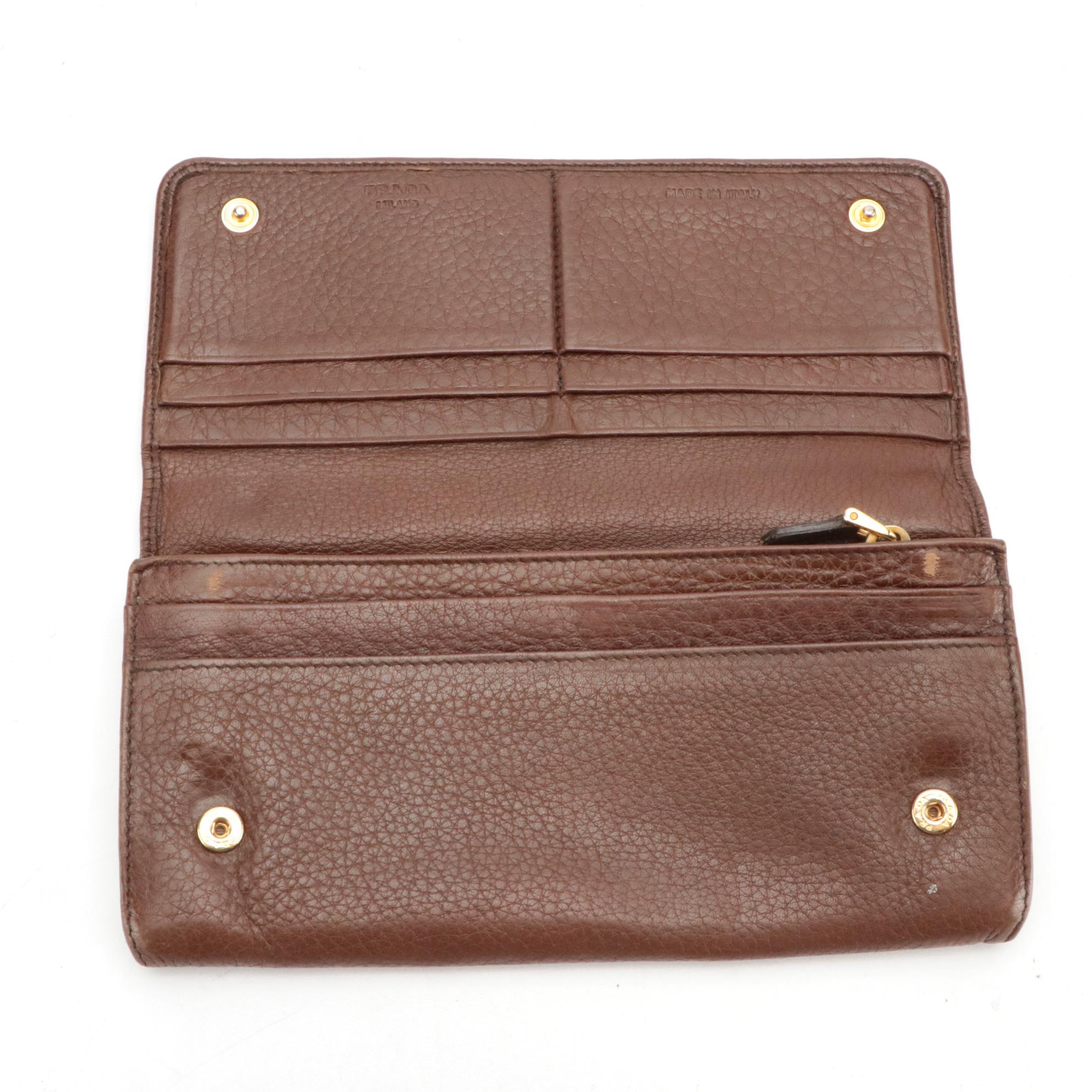 Prada Continental Flap Wallet in Dark Brown Cervo Calfskin Leather