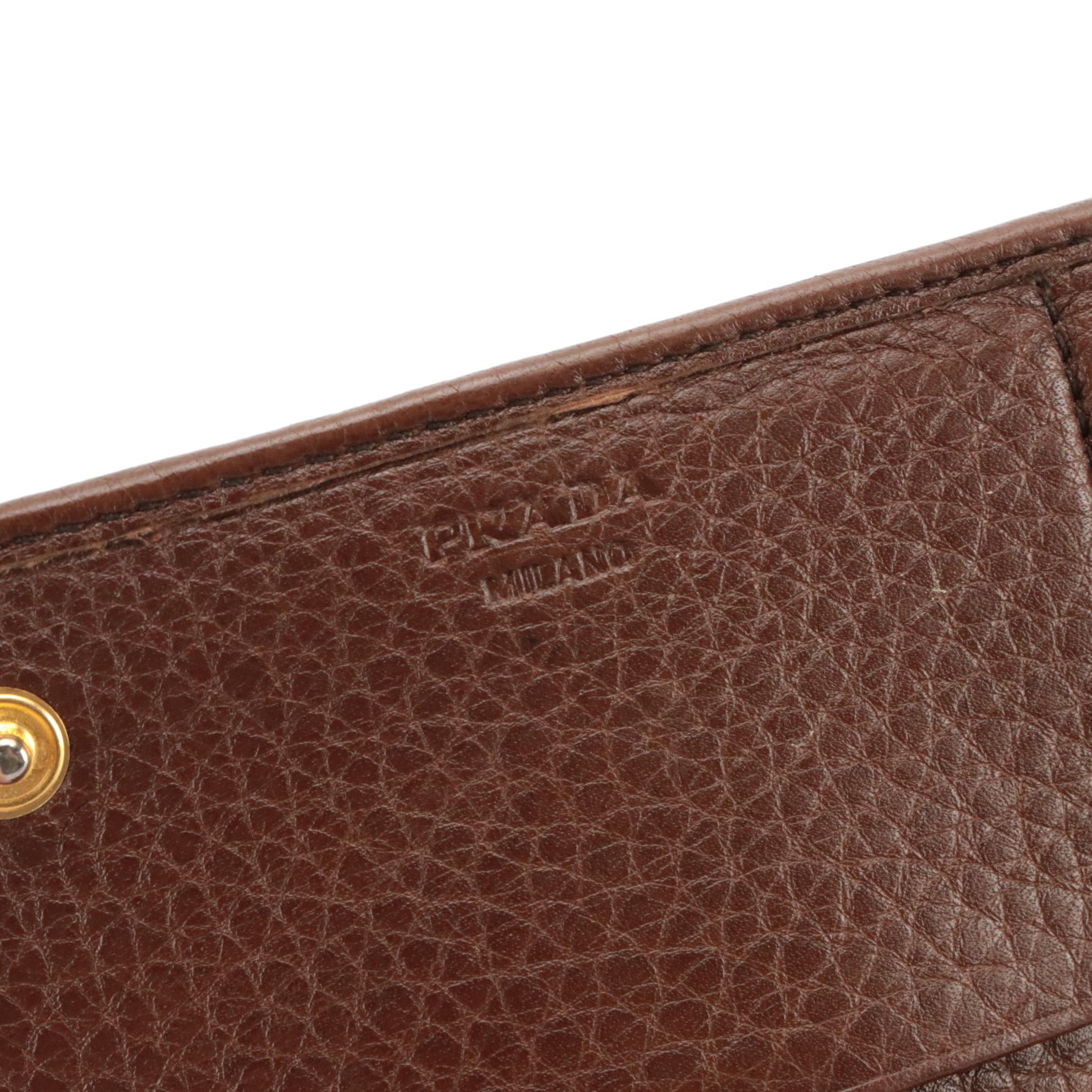 Prada Continental Flap Wallet in Dark Brown Cervo Calfskin Leather