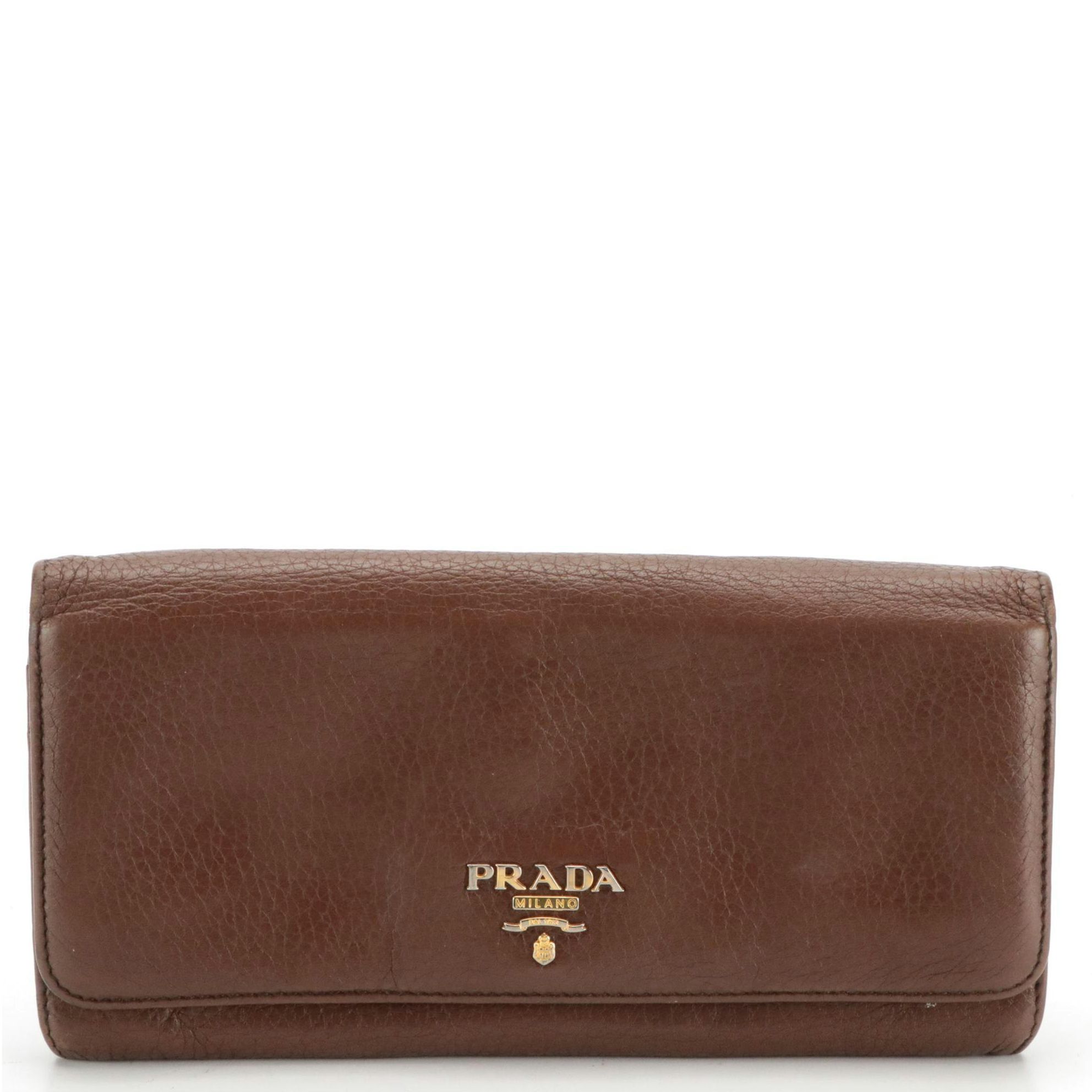 Prada Continental Flap Wallet in Dark Brown Cervo Calfskin Leather