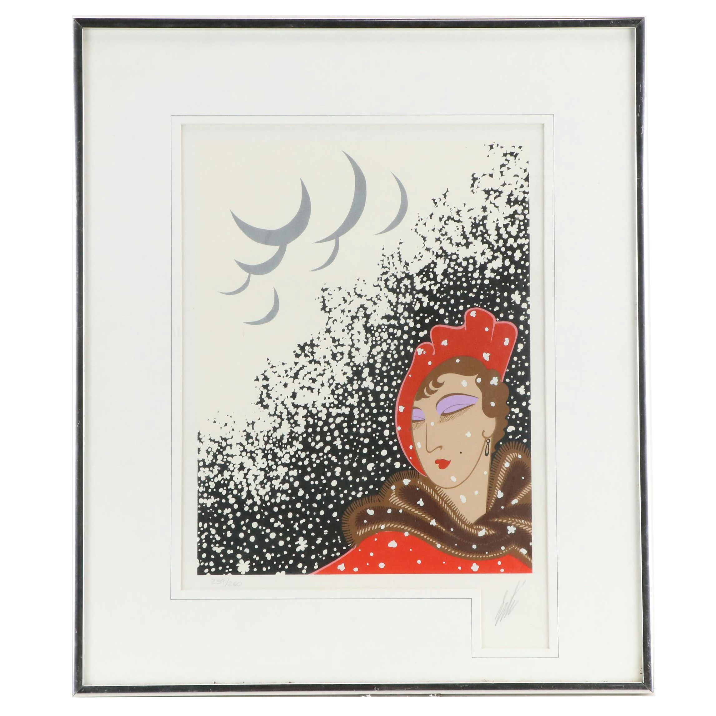 Erté Art Deco Serigraph "Winter," 1975