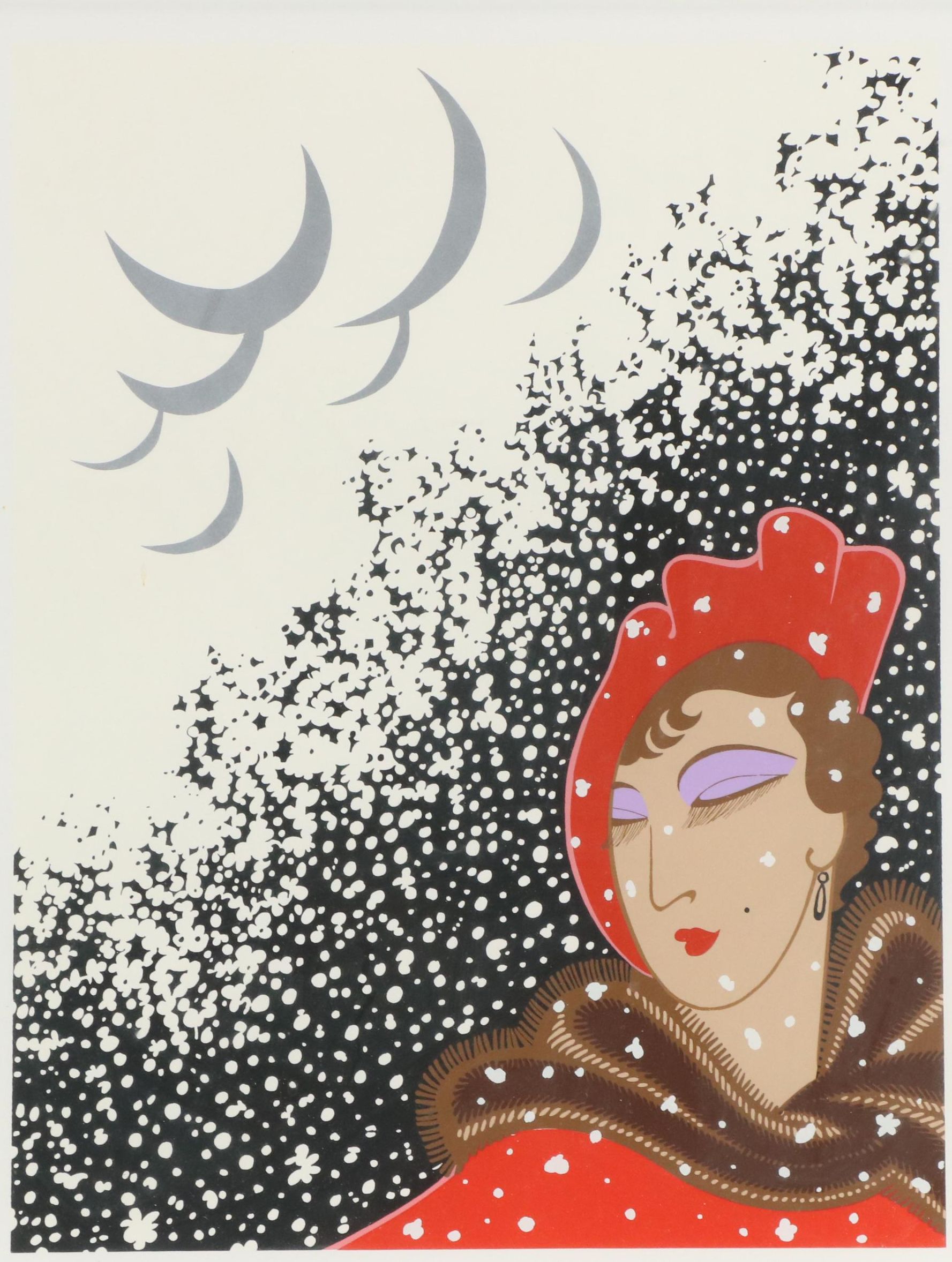 Erté Art Deco Serigraph "Winter," 1975