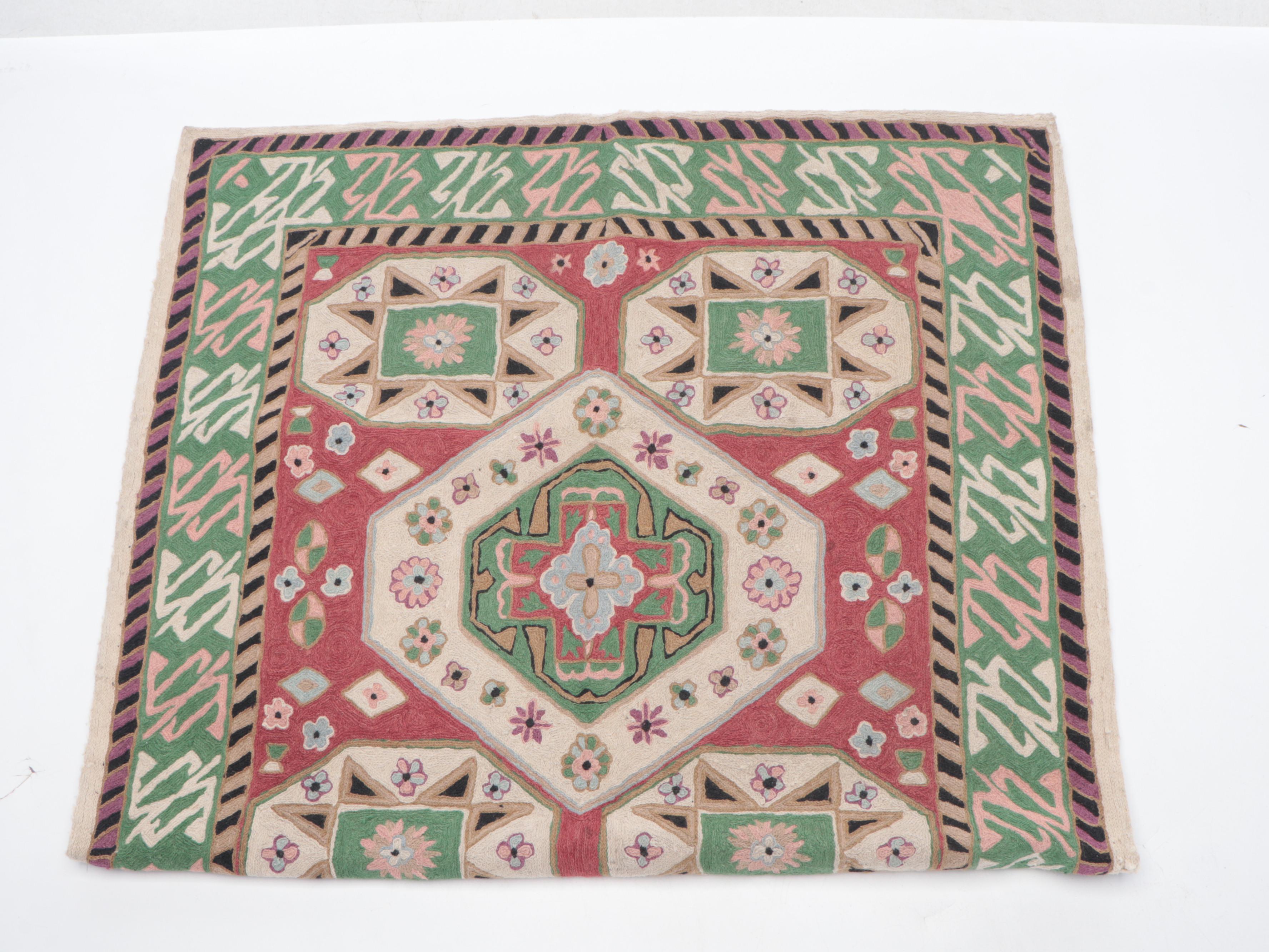 3' x 5' Handmade Indian Chain-Stitch Rug With Batik Prints and Fabric Remnants