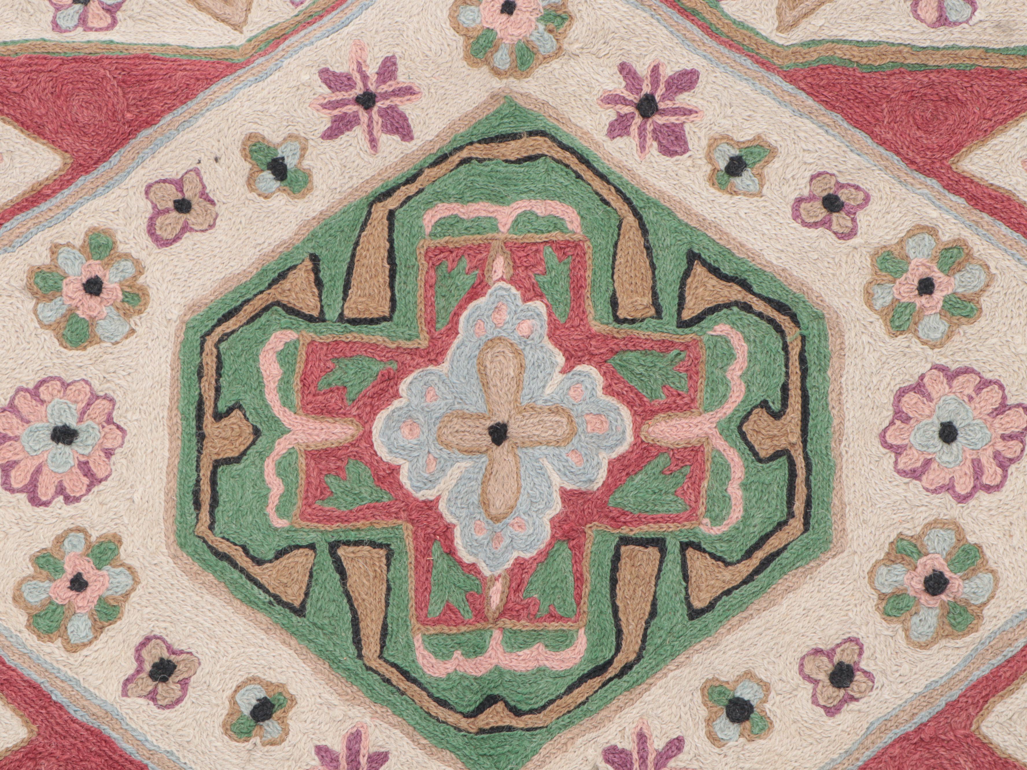 3' x 5' Handmade Indian Chain-Stitch Rug With Batik Prints and Fabric Remnants