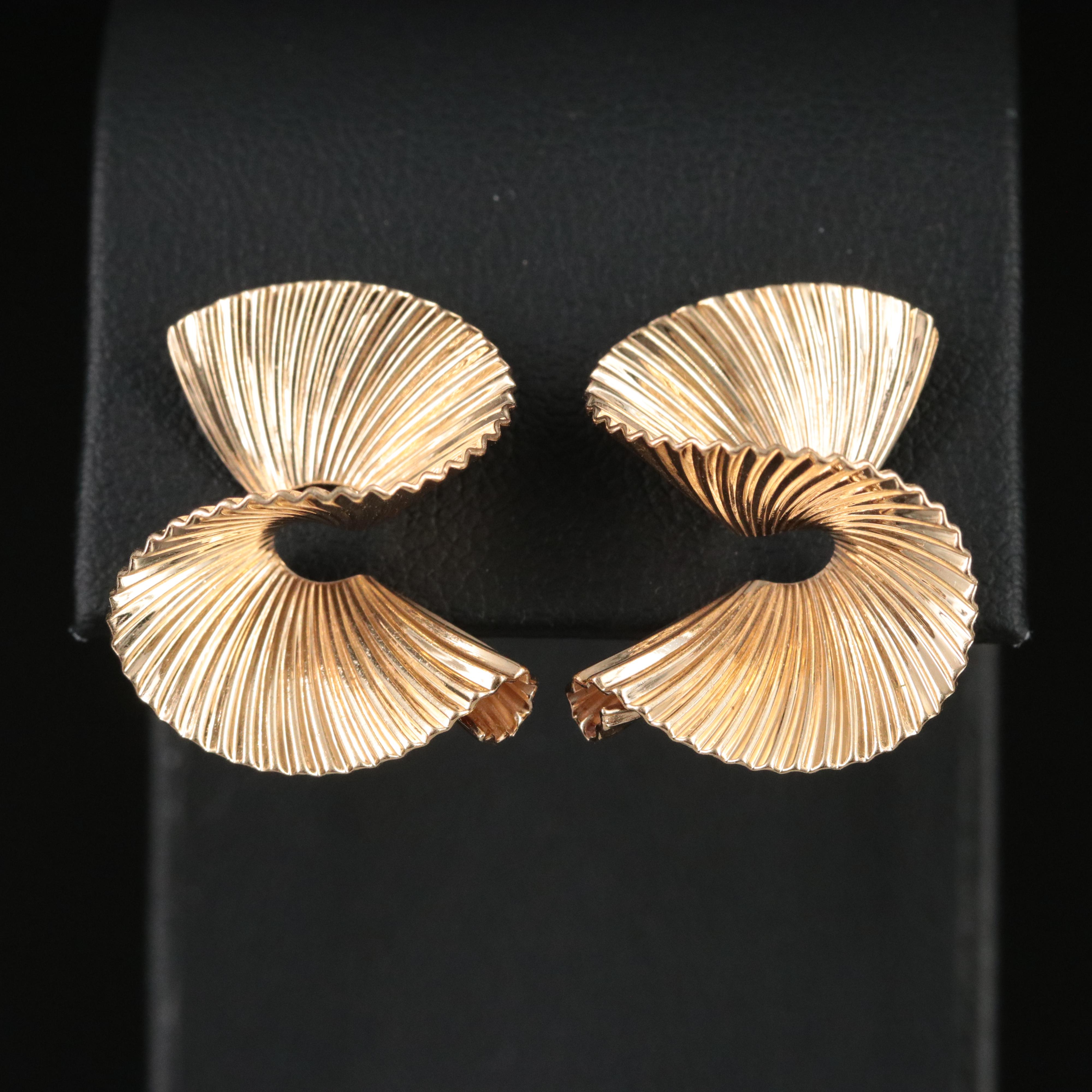 1950s Cartier 14K Fluted Fan Clip Earrings