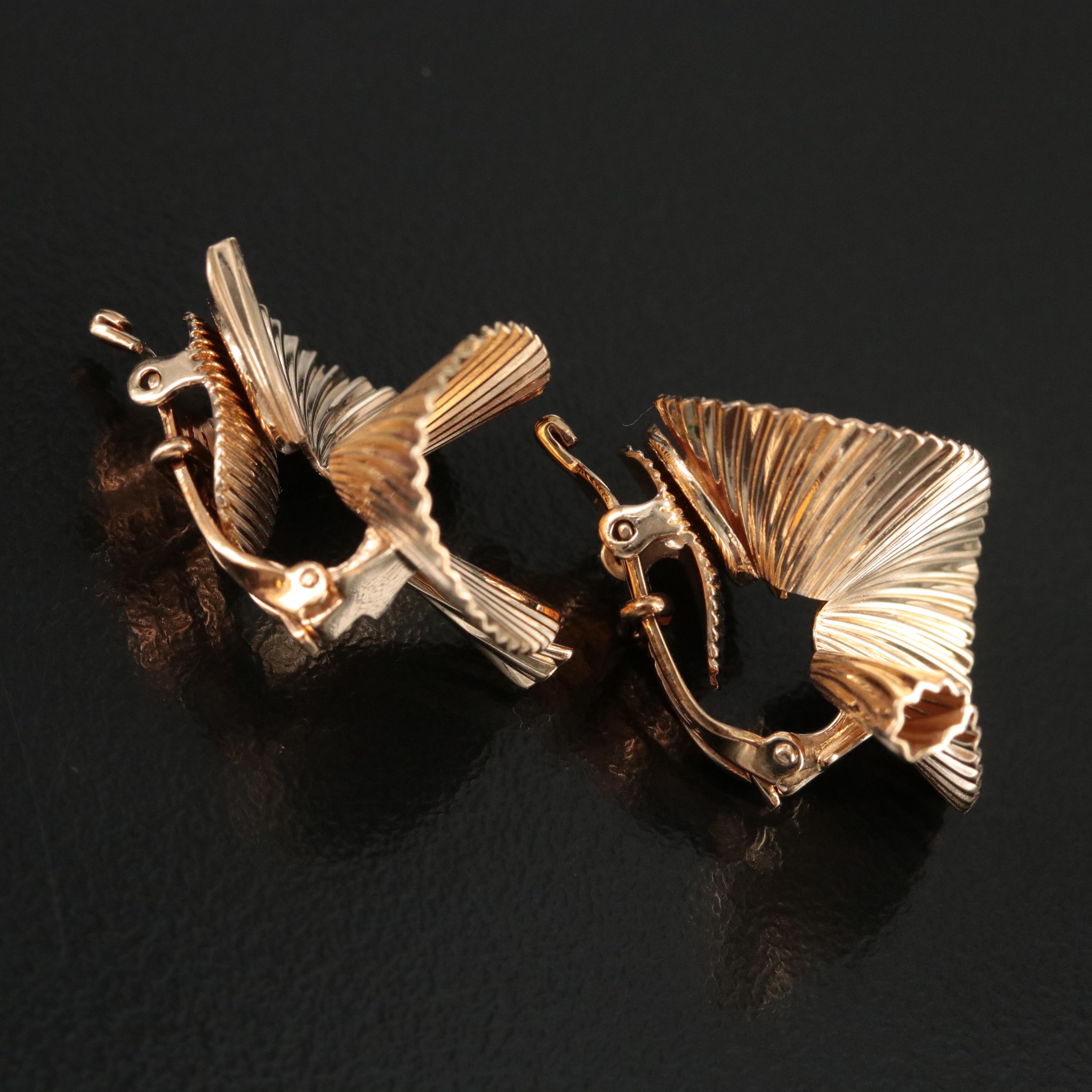 1950s Cartier 14K Fluted Fan Clip Earrings