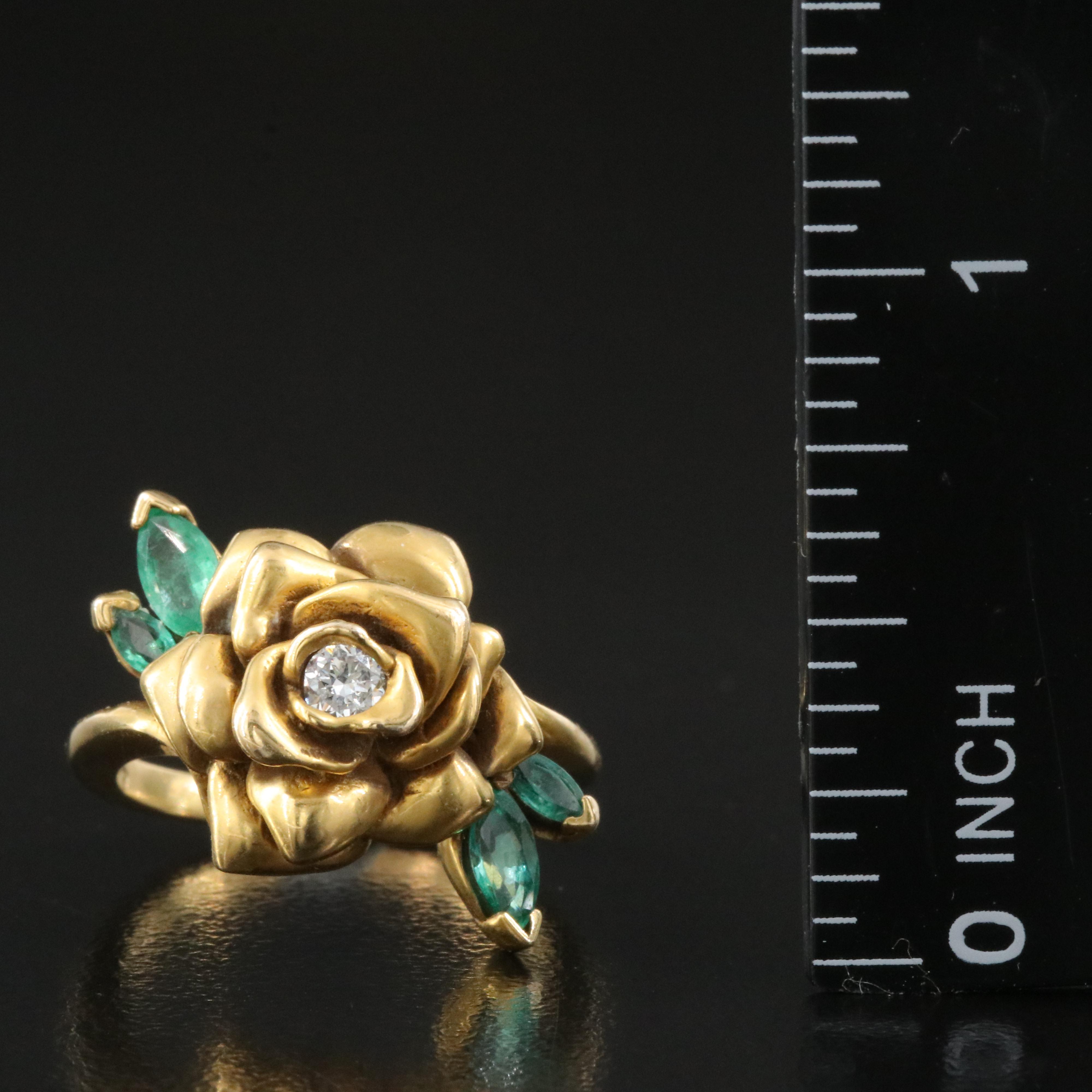 Franklin Mint 14K Diamond and Emerald Rose Ring