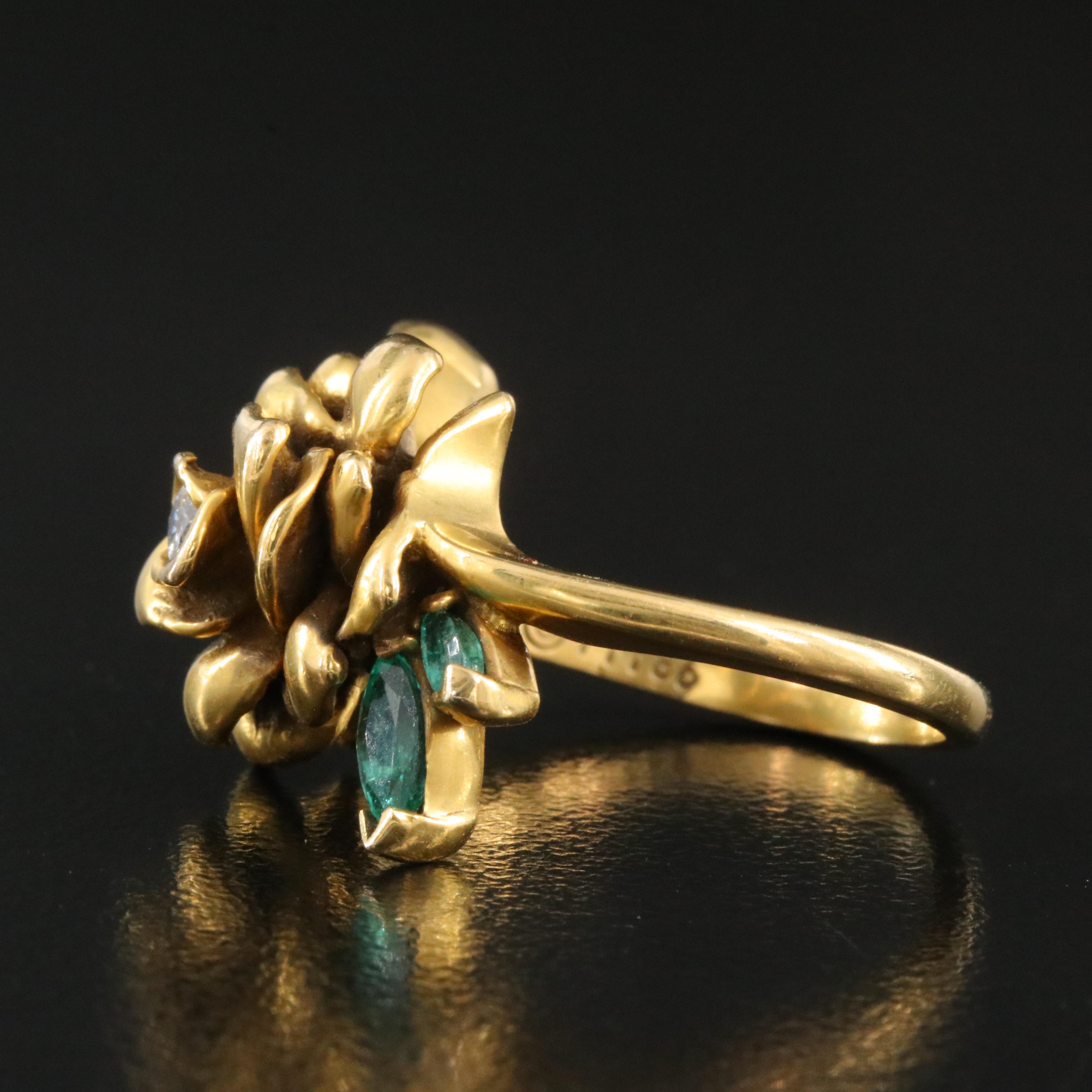 Franklin Mint 14K Diamond and Emerald Rose Ring