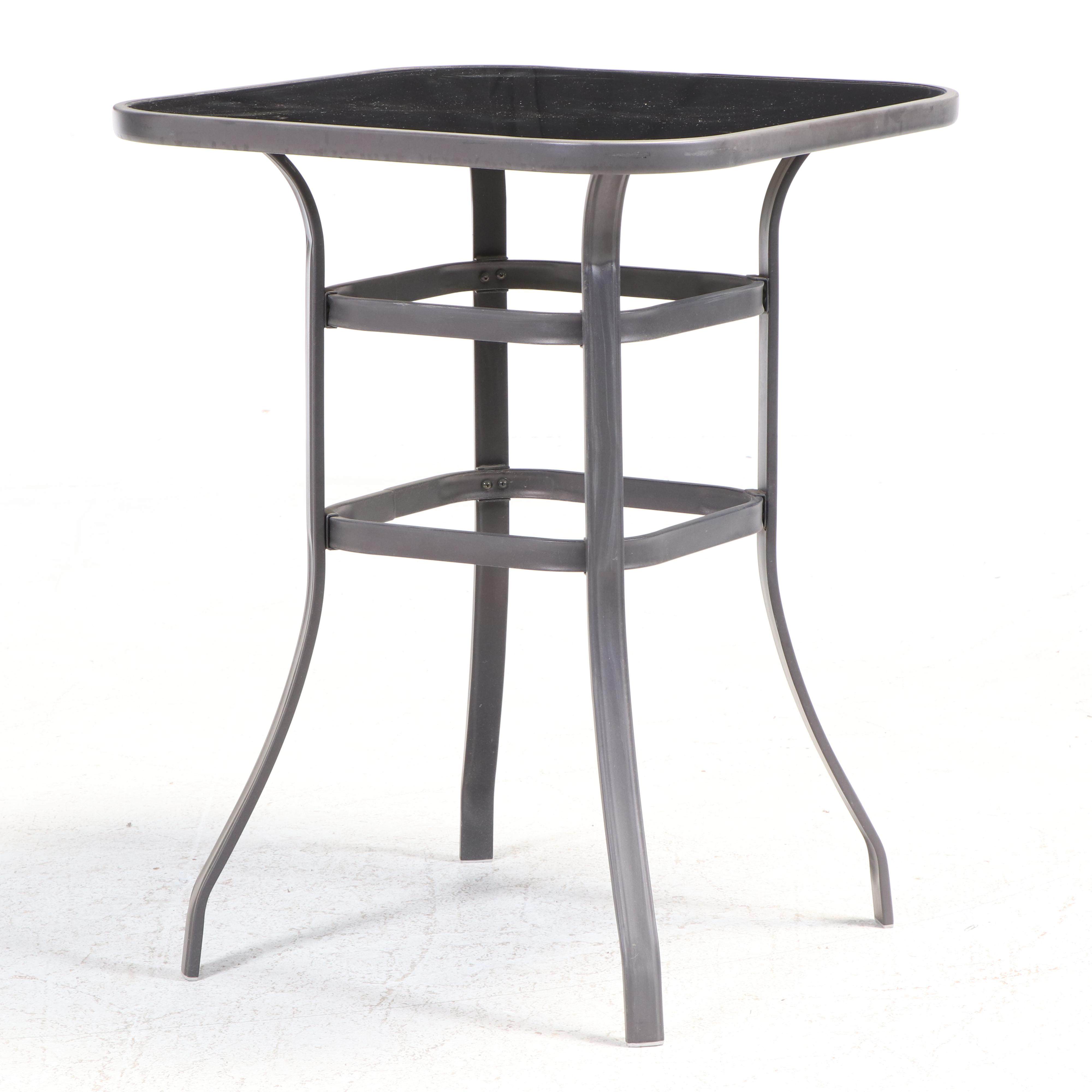 Three-Piece Powder-Coated Metal, Wicker, and Glass Top Patio Pub Set