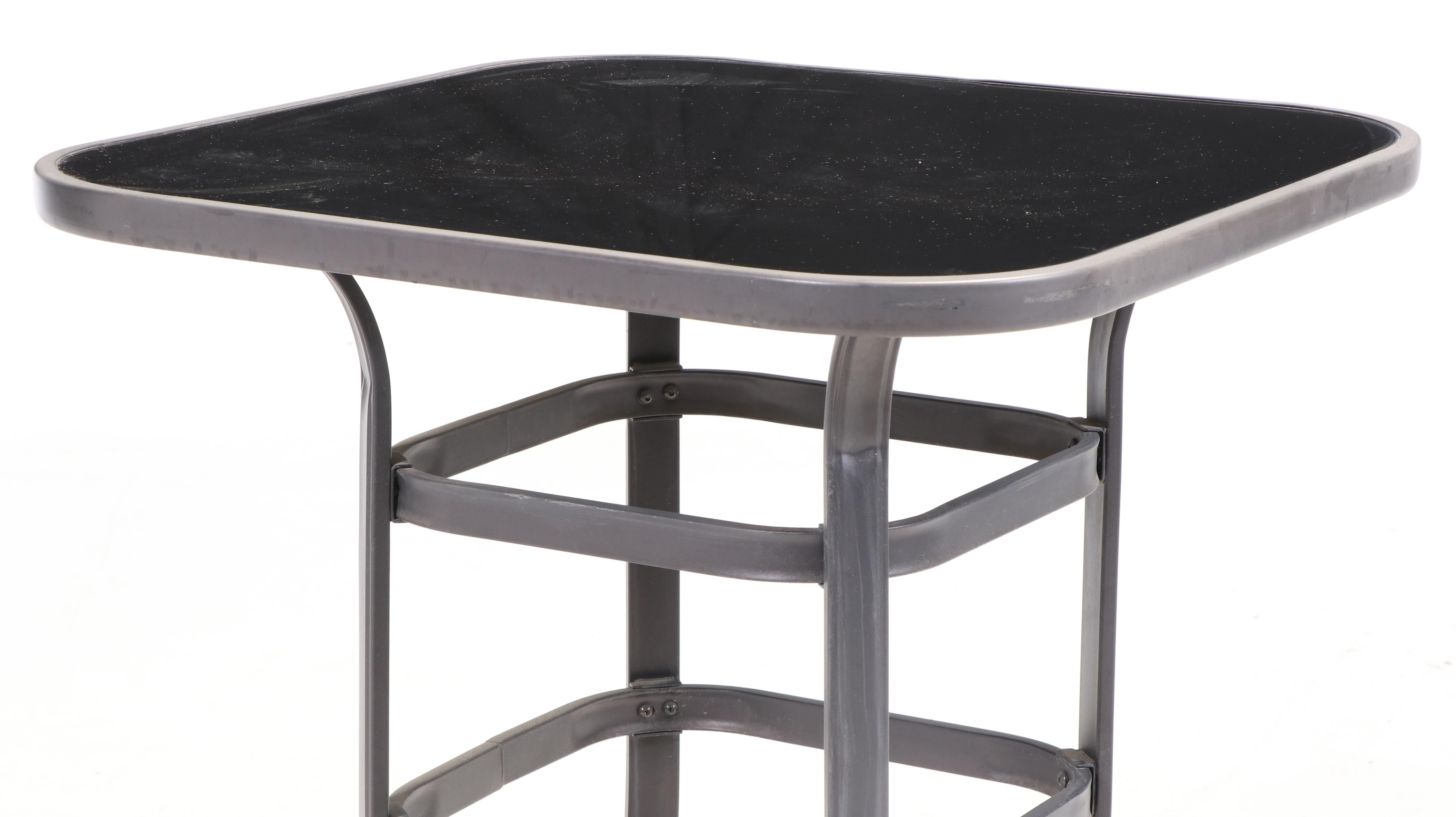 Three-Piece Powder-Coated Metal, Wicker, and Glass Top Patio Pub Set