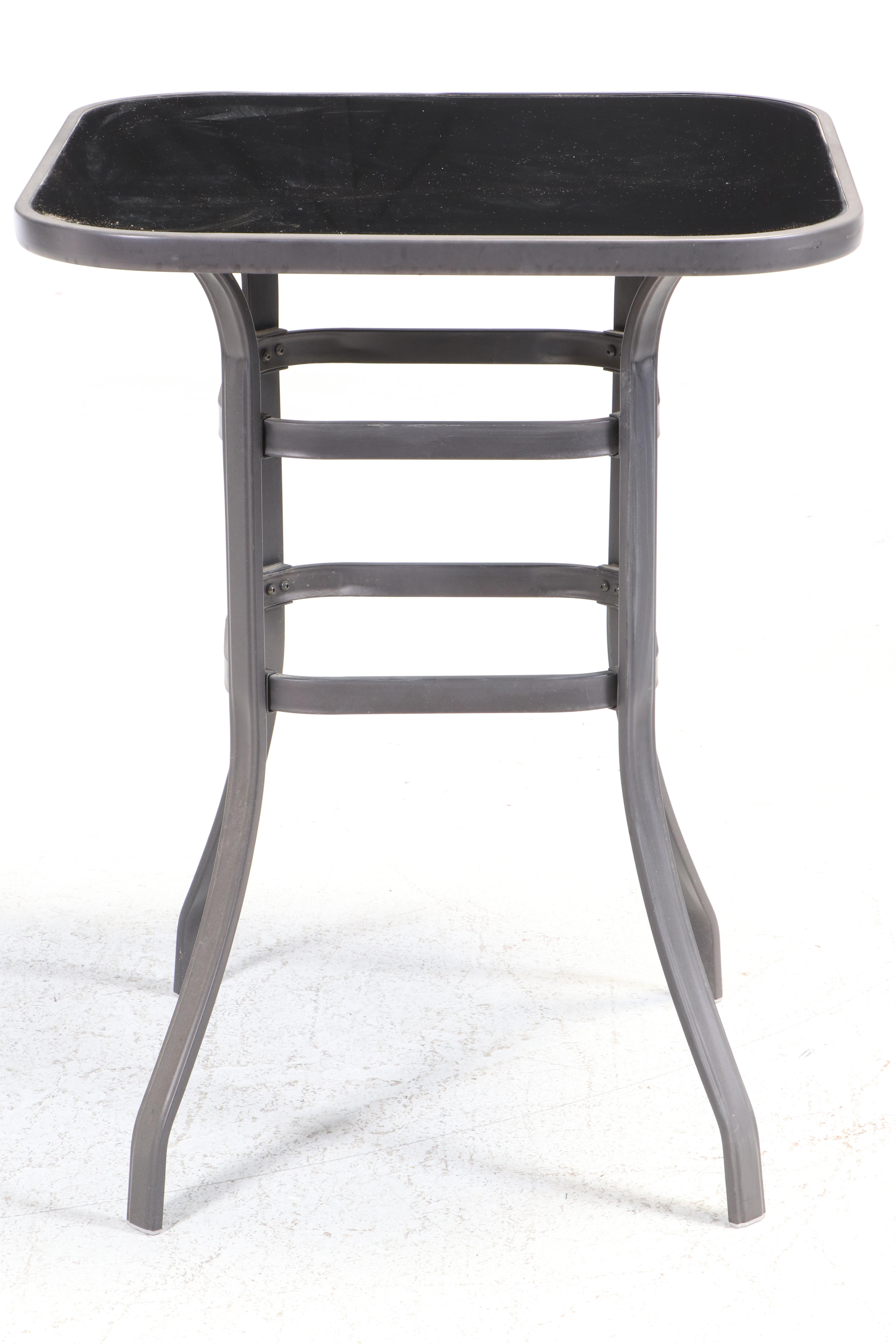 Three-Piece Powder-Coated Metal, Wicker, and Glass Top Patio Pub Set