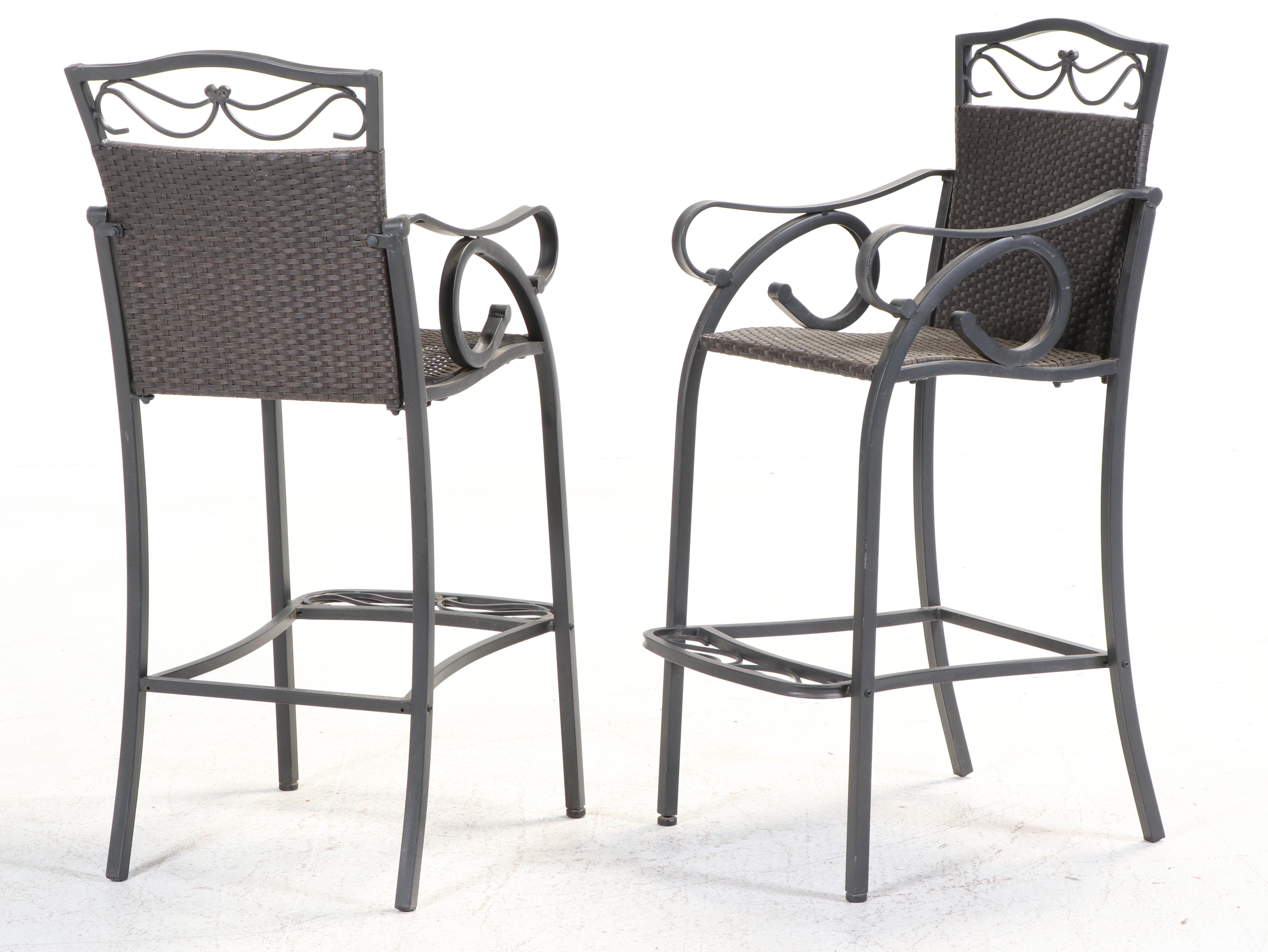Three-Piece Powder-Coated Metal, Wicker, and Glass Top Patio Pub Set