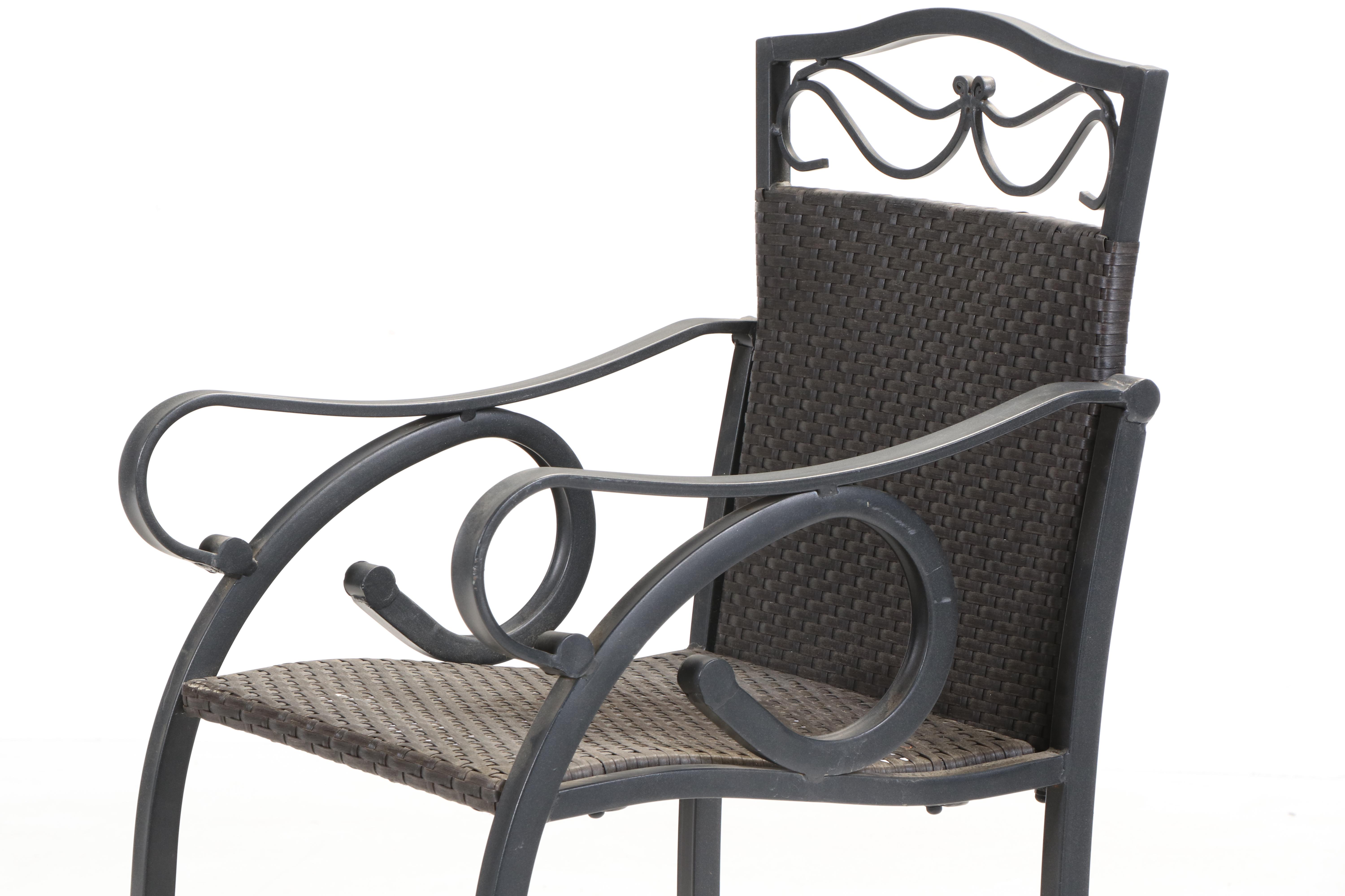 Three-Piece Powder-Coated Metal, Wicker, and Glass Top Patio Pub Set