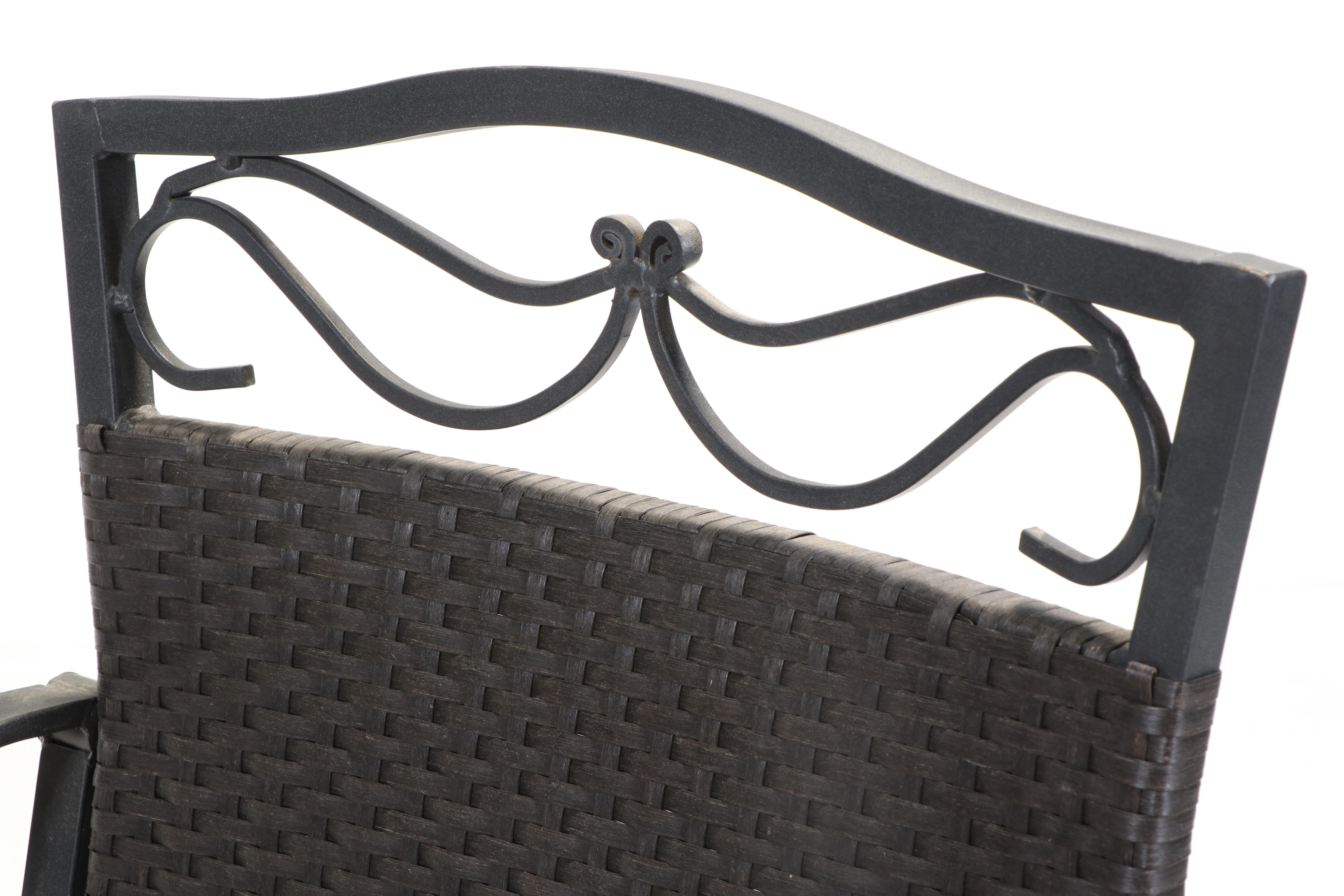 Three-Piece Powder-Coated Metal, Wicker, and Glass Top Patio Pub Set