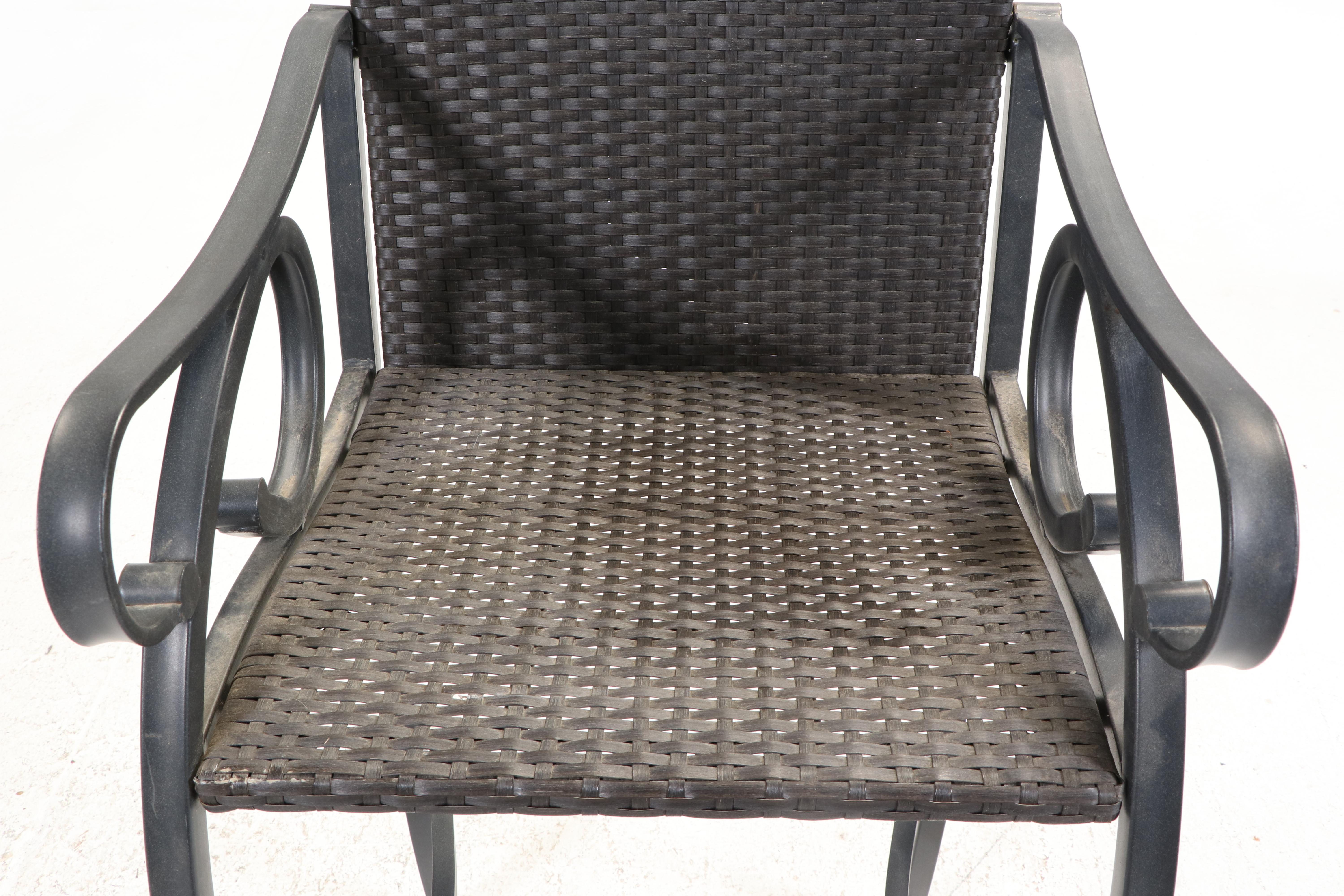 Three-Piece Powder-Coated Metal, Wicker, and Glass Top Patio Pub Set