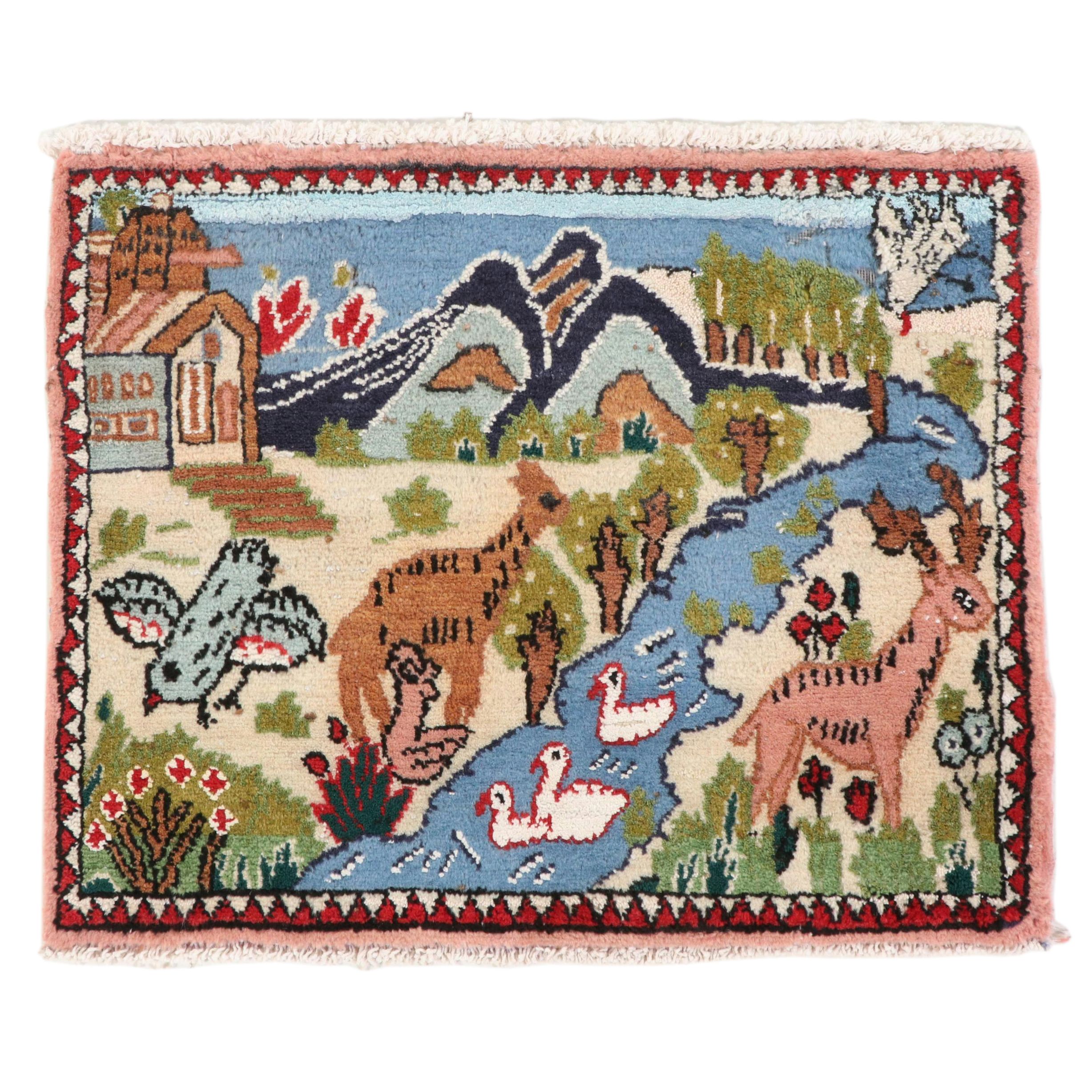 1'9 x 2'1 Hand-Knotted Northwest Persian Pictorial Floor Mat