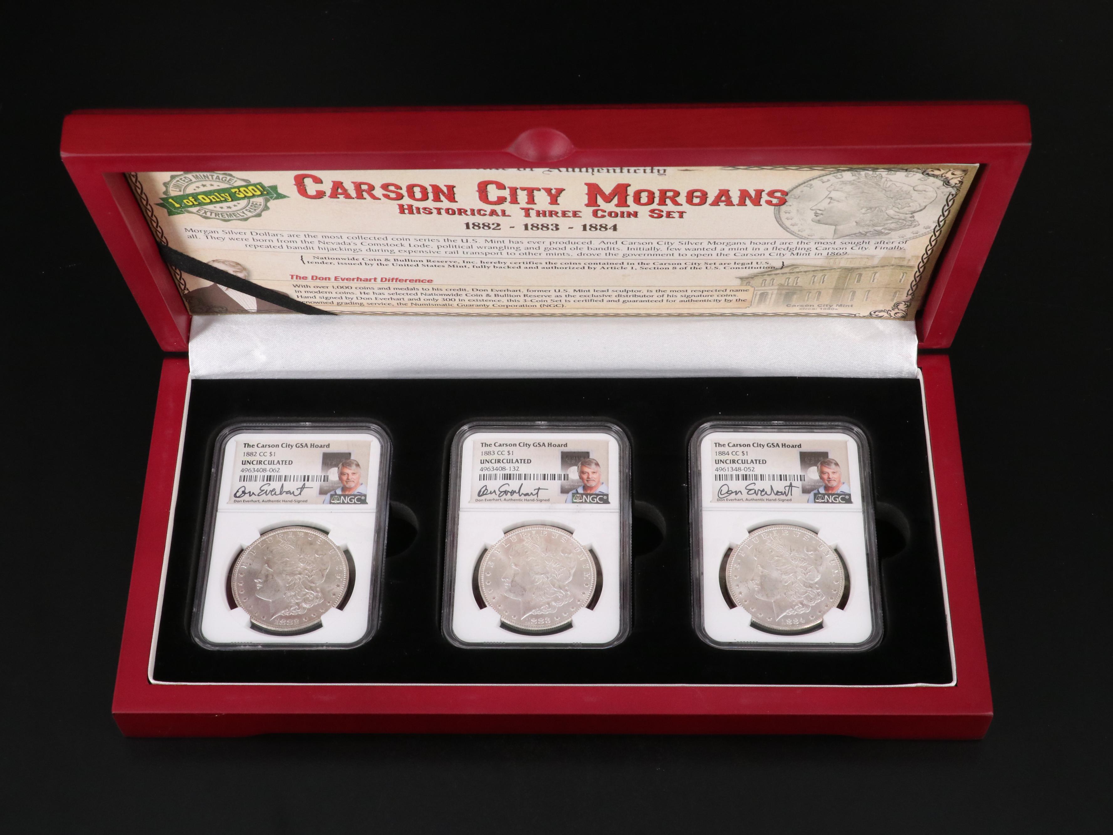 Set of Three NGC Certified Uncirculated Carson City Morgan Dollars