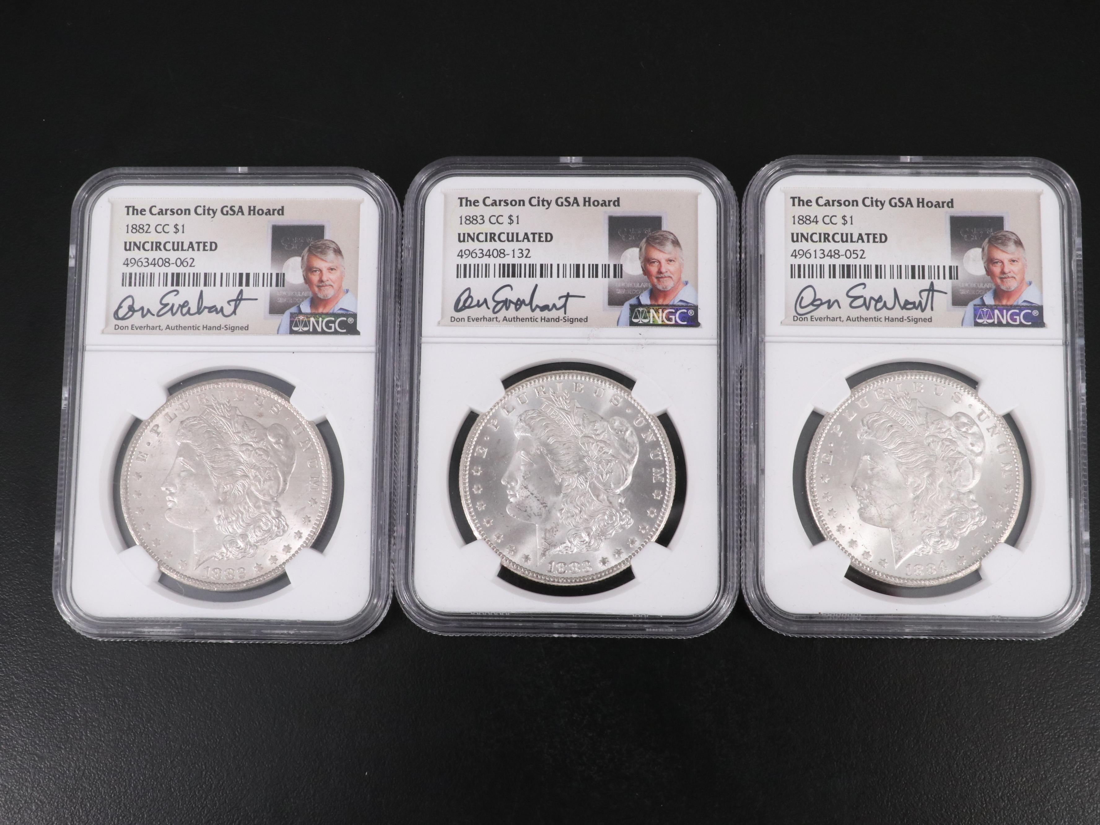 Set of Three NGC Certified Uncirculated Carson City Morgan Dollars