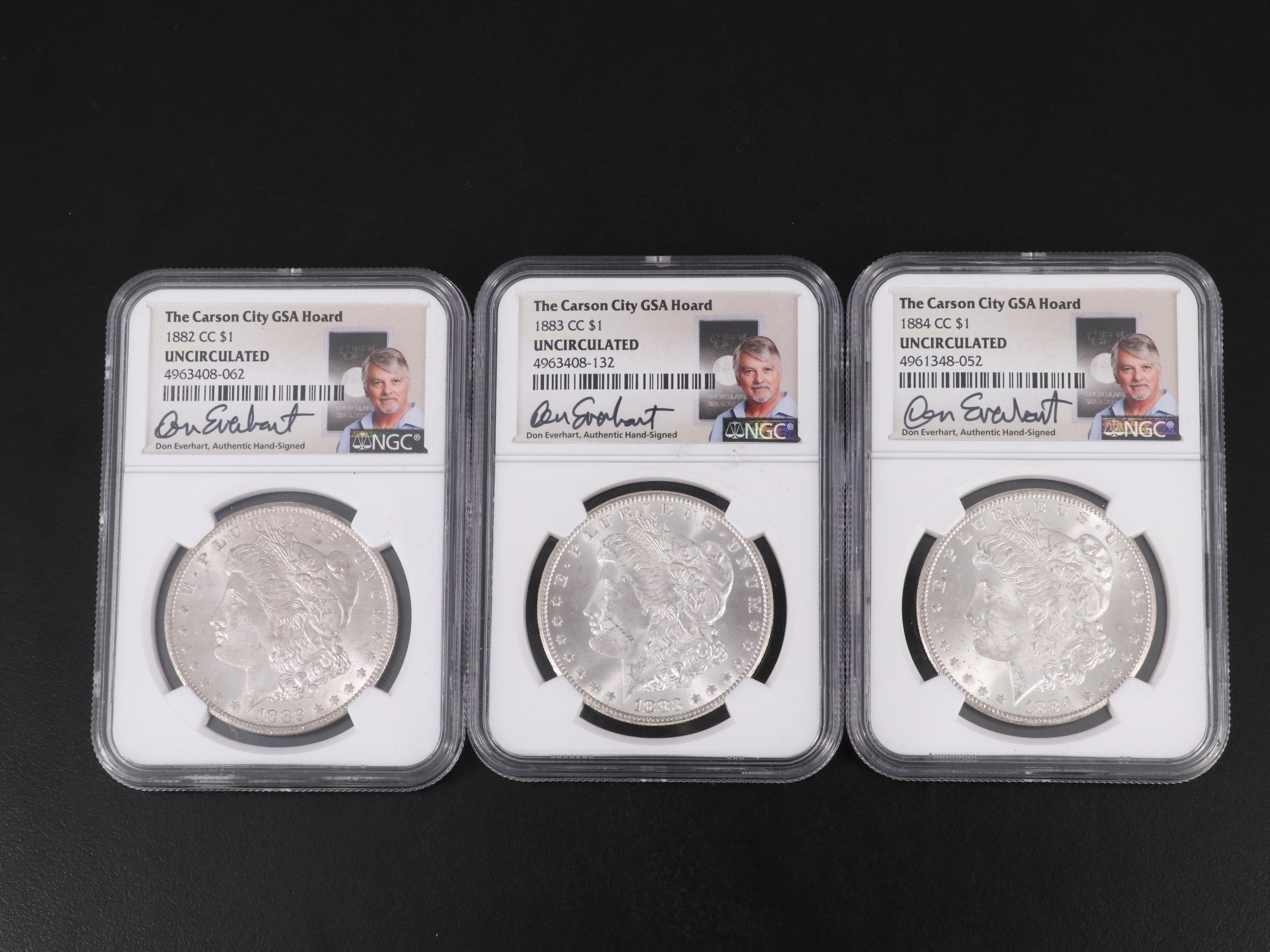 Set of Three NGC Certified Uncirculated Carson City Morgan Dollars
